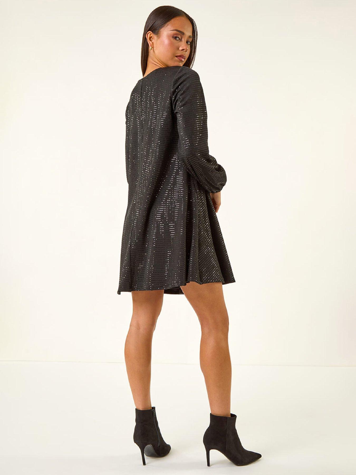  image of roman-petite-sparkle-swing-stretch-dress-black