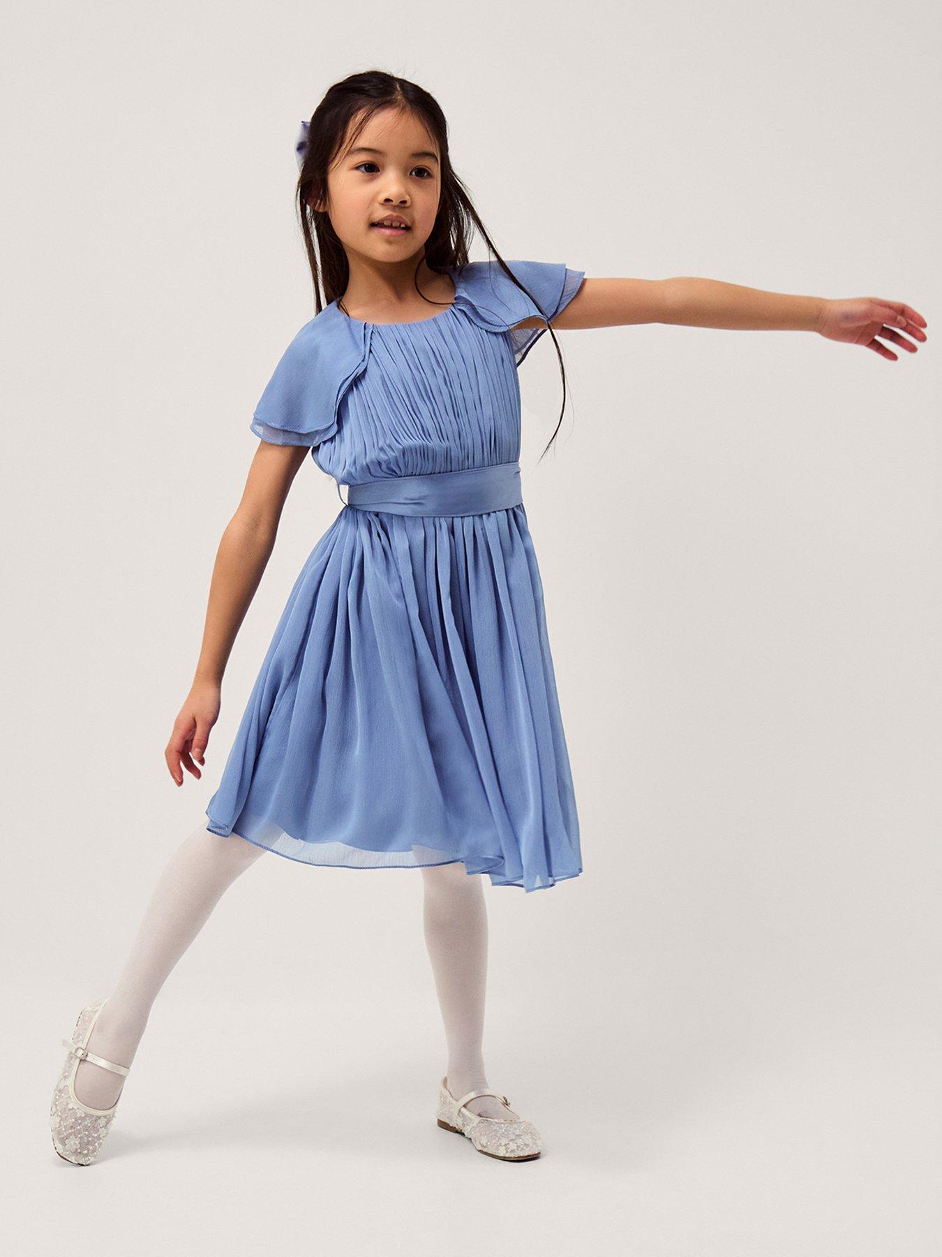 Monsoon Girls Ava Chiffon Cape Sleeve Bridesmaid Dress - Blue