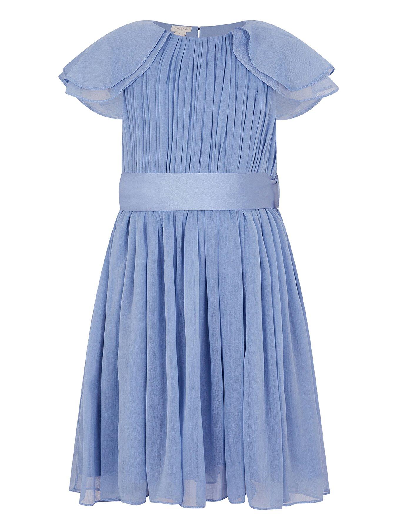  image of monsoon-girls-ava-chiffon-cape-sleeve-bridesmaid-dress-blue