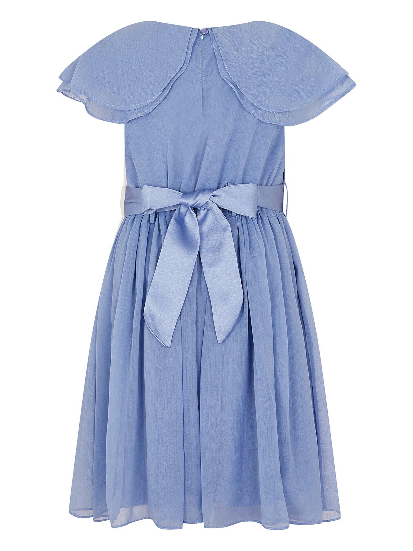  image of monsoon-girls-ava-chiffon-cape-sleeve-bridesmaid-dress-blue