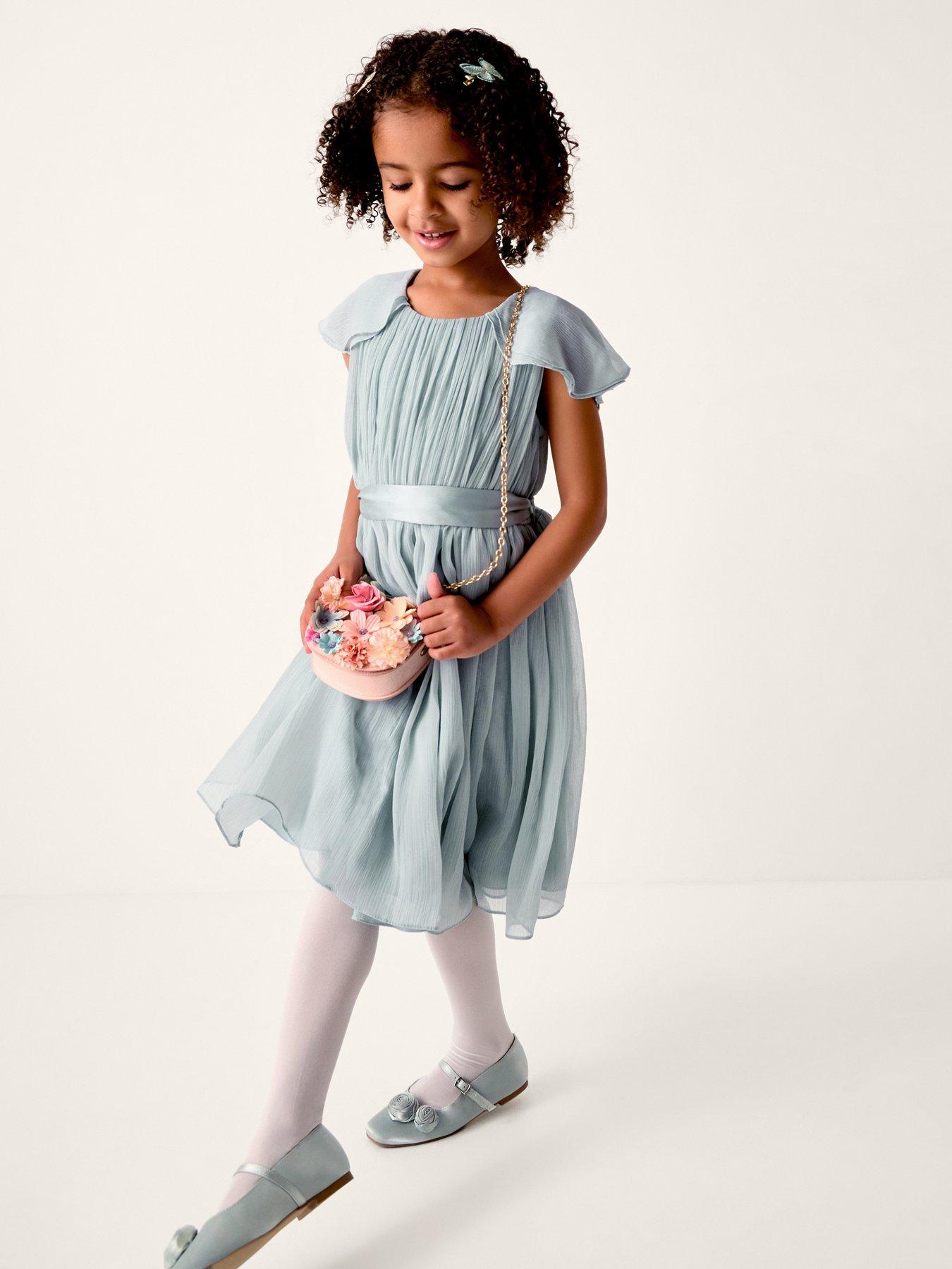 princess polly baby blue dress Monsoon Girls Ava Chiffon Cape Sleeve Bridesmaid Dress - Light Green