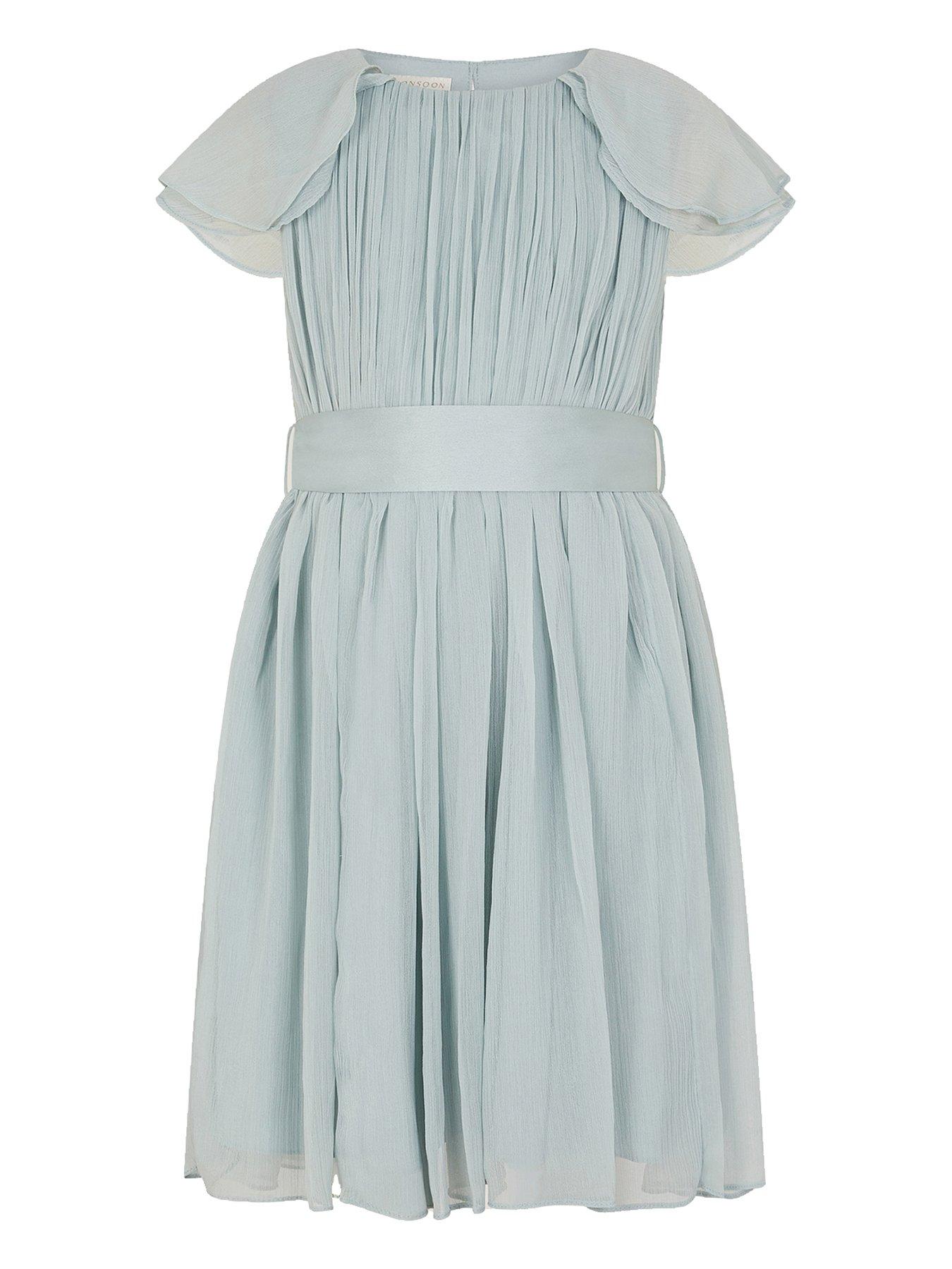 Monsoon Girls Ava Chiffon Cape Sleeve Bridesmaid Dress - Light Green |  Littlewoods