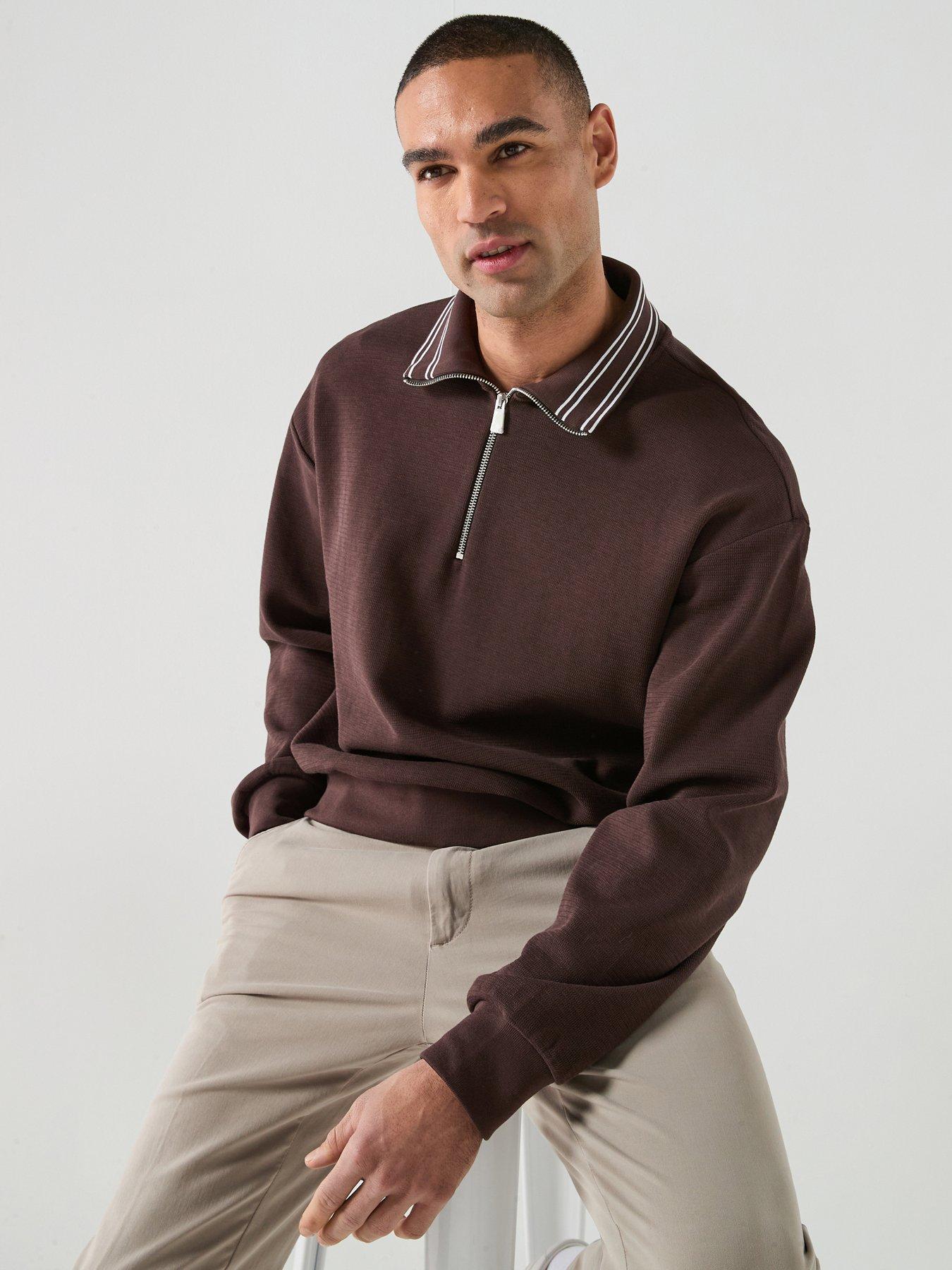 BOSS Relaxed Fit 1/4 Zip Jumper - Brown