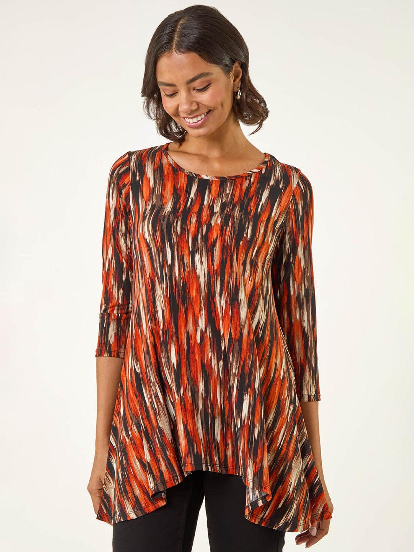 Image 1 of 5 of Roman Abstract Print Hanky Hem Stretch Top