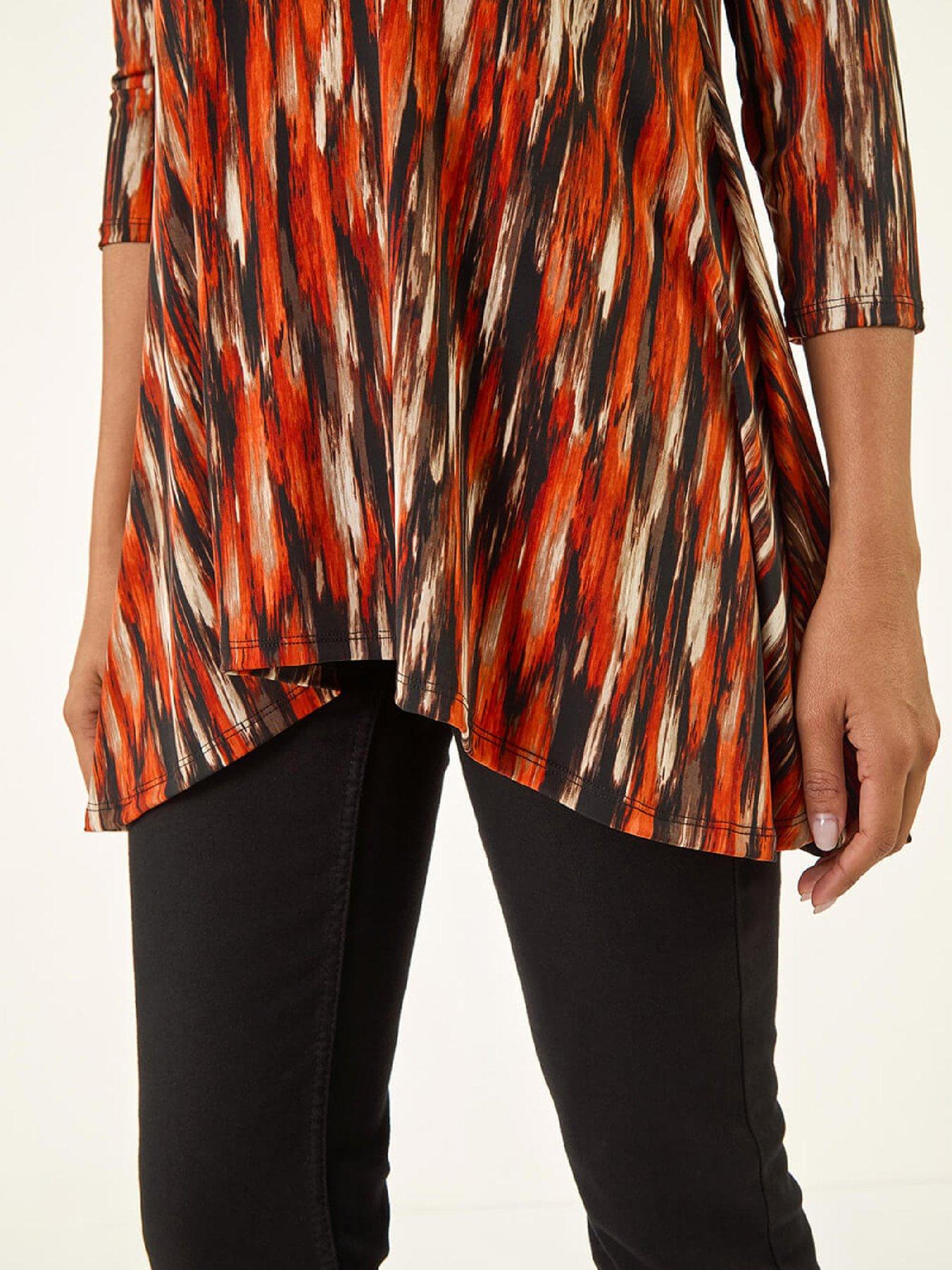 Image 5 of 5 of Roman Abstract Print Hanky Hem Stretch Top