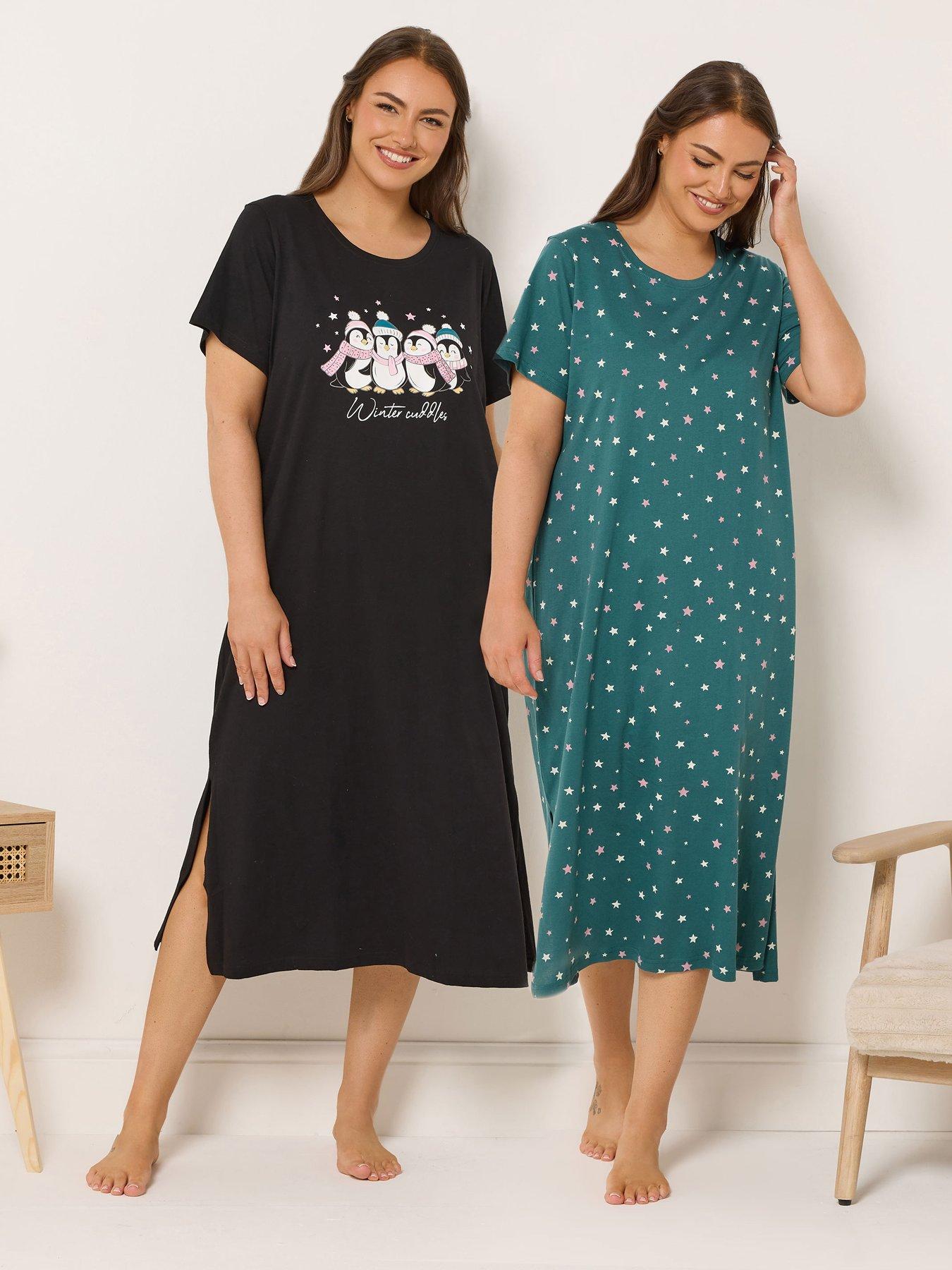 Yours Curve 2 Pack Winter Cuddles Nightdress - Black