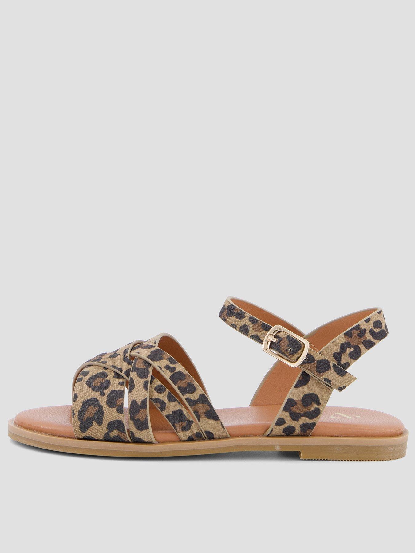Image 1 of 7 of The Very Collection Leopard Multi Cross-Strap Sandals - Brown