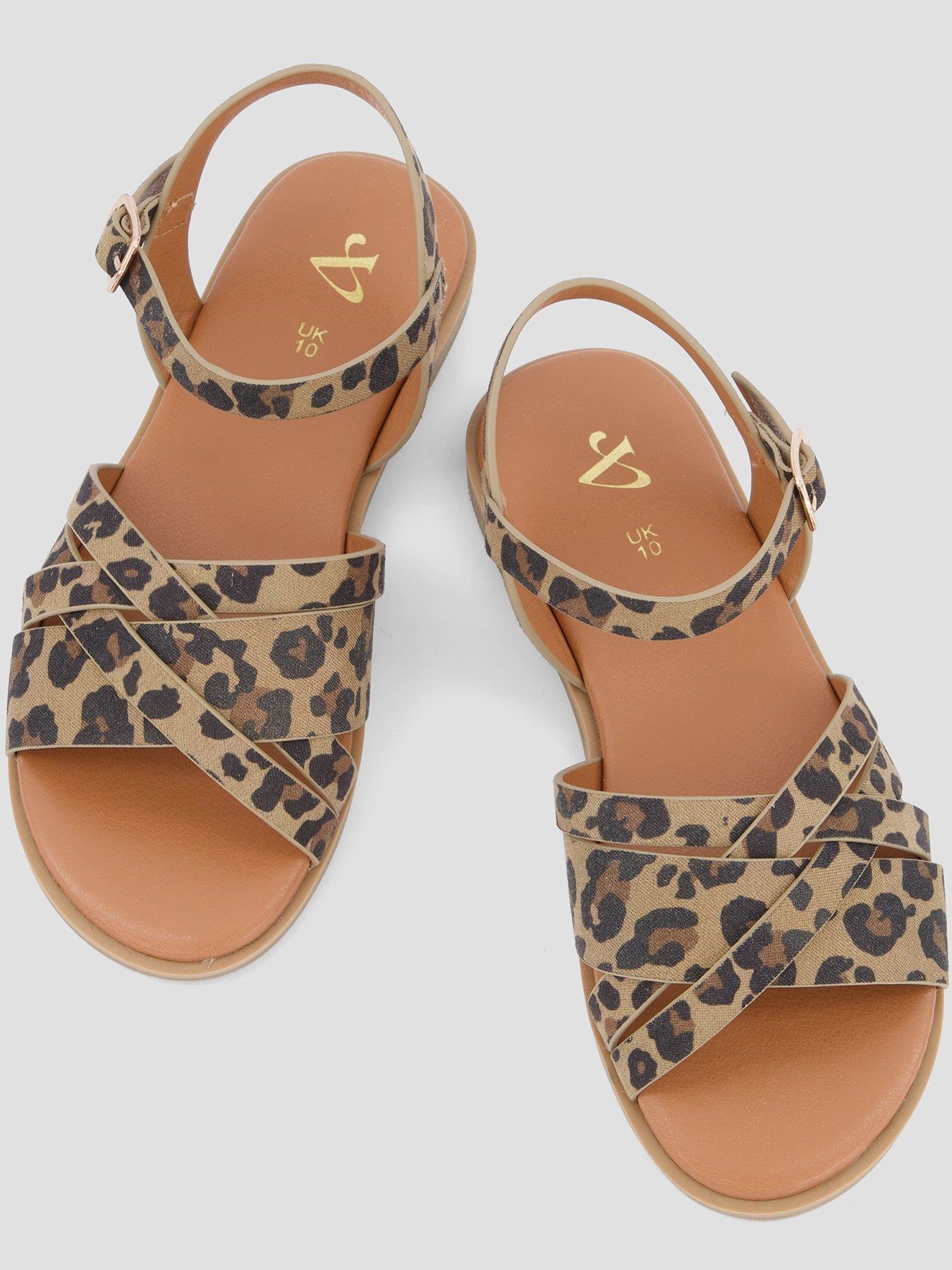 Image 3 of 7 of The Very Collection Leopard Multi Cross-Strap Sandals - Brown