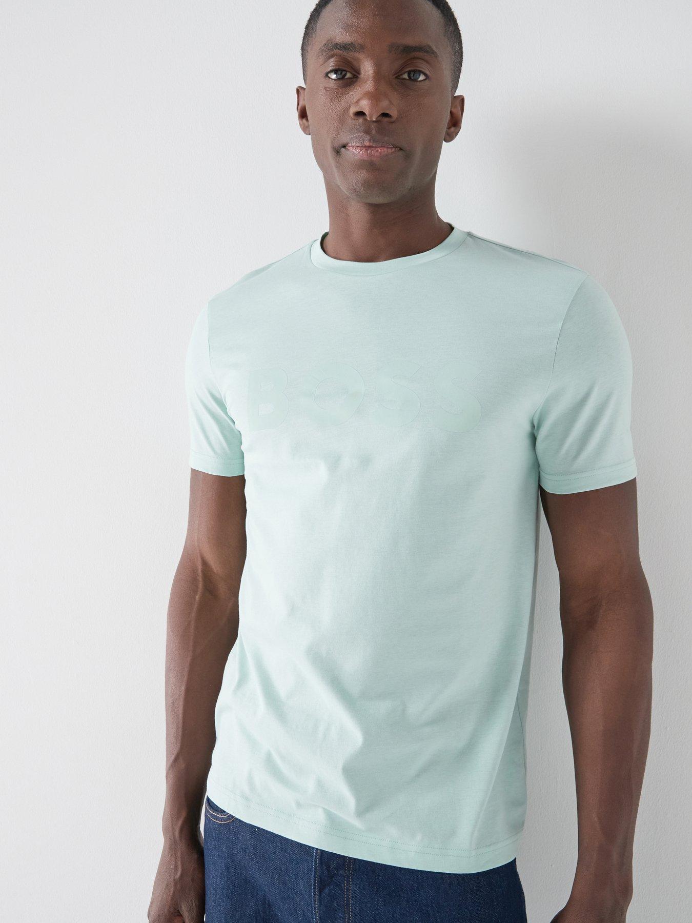 front image of boss-large-logo-t-shirt-light-blue