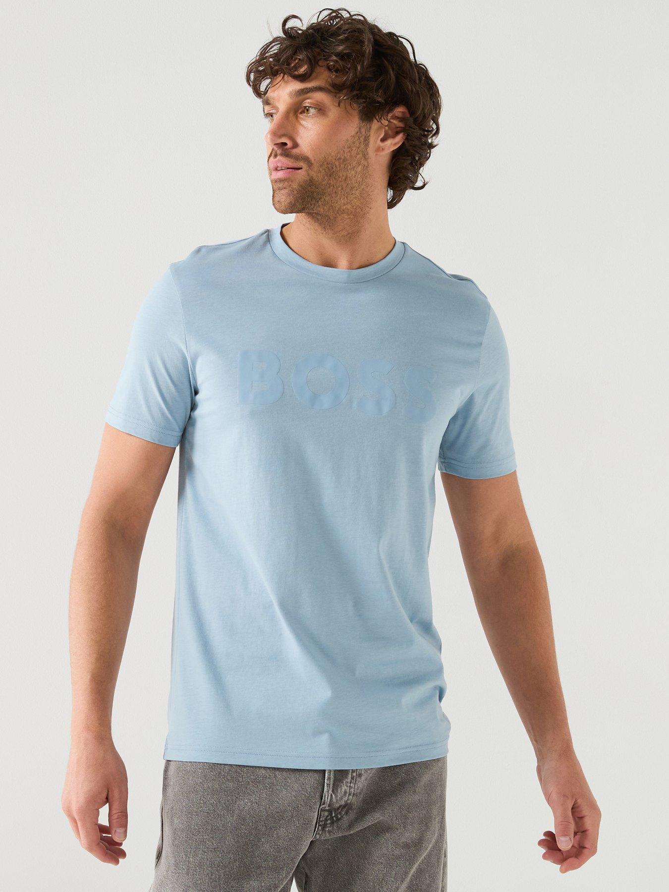 Image 1 of 6 of BOSS Thinking 1 Regular Fit Large Logo T-Shirt - Light Blue