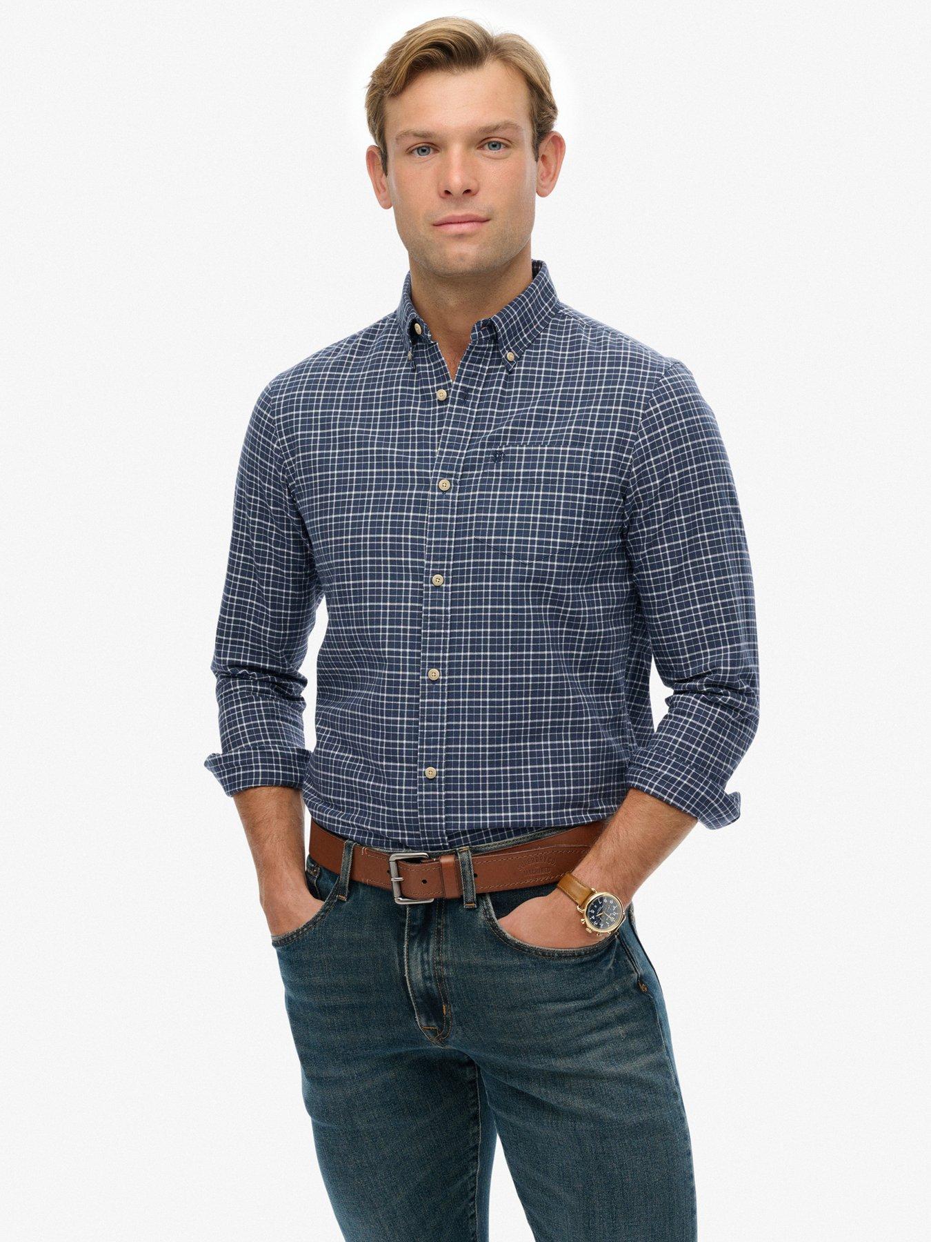  image of superdry-premium-check-print-oxford-long-sleeve-shirt-blue