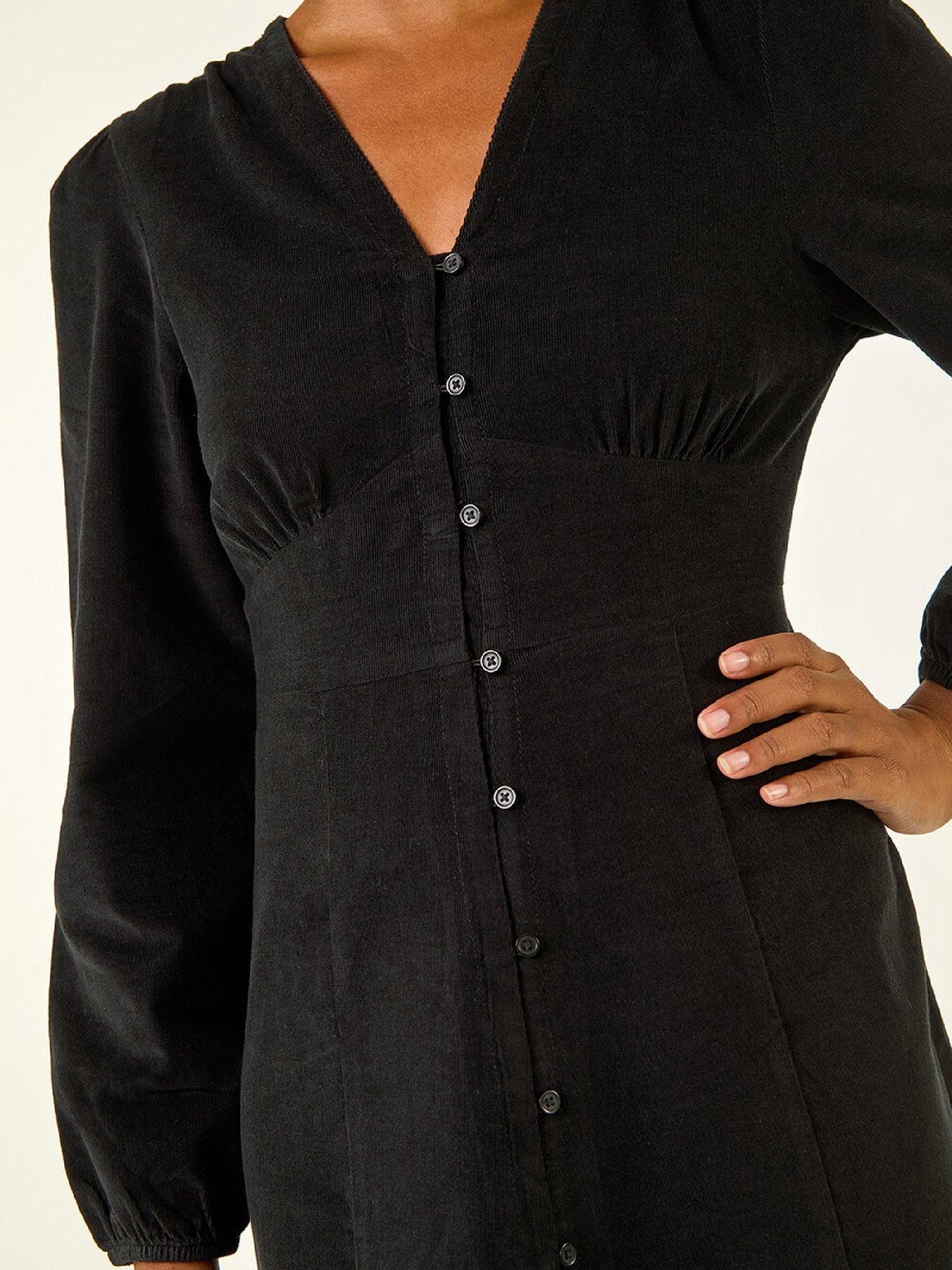  image of roman-corduroy-button-through-midi-dress-black