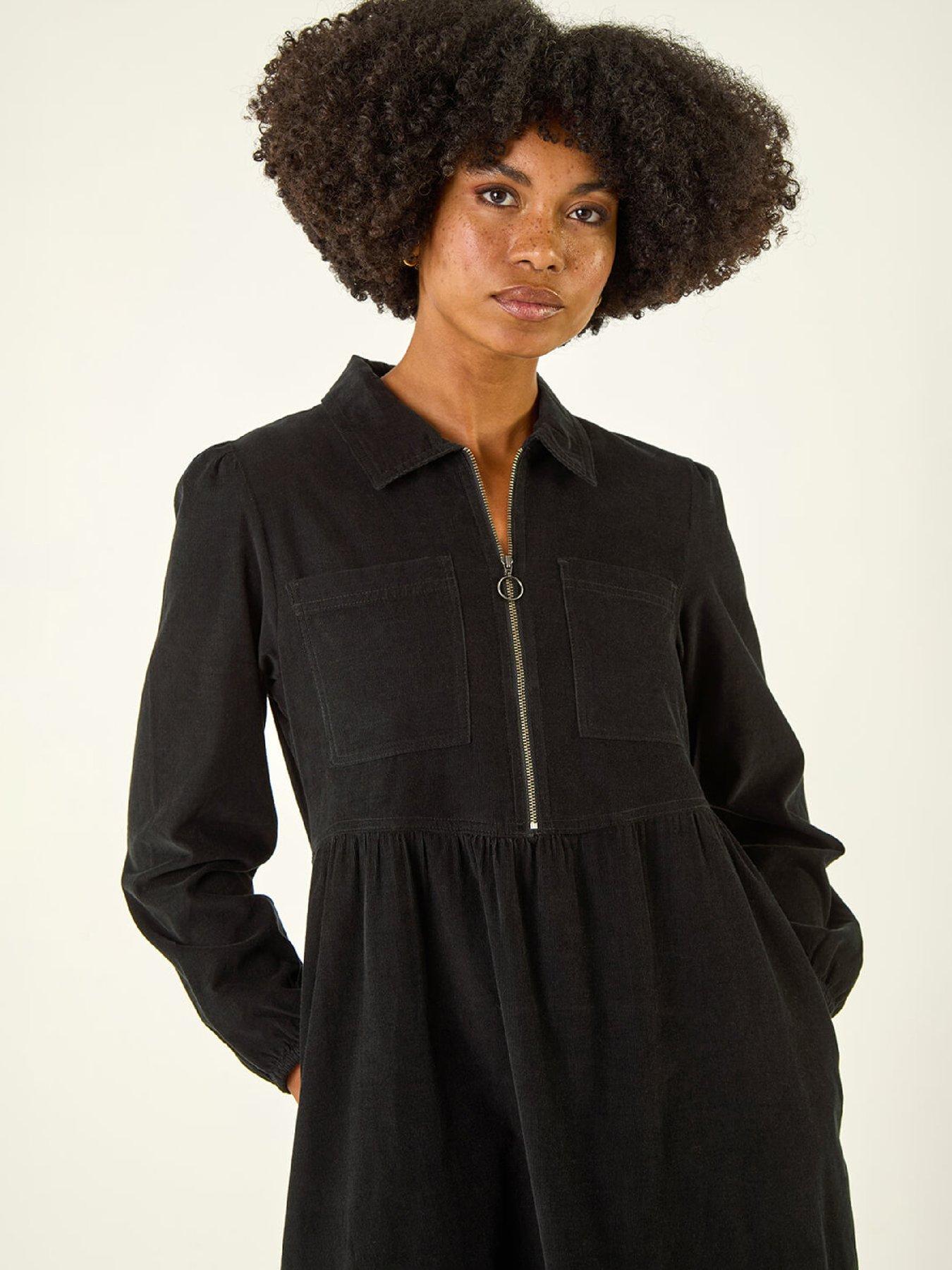  image of roman-zip-front-collared-midi-dress