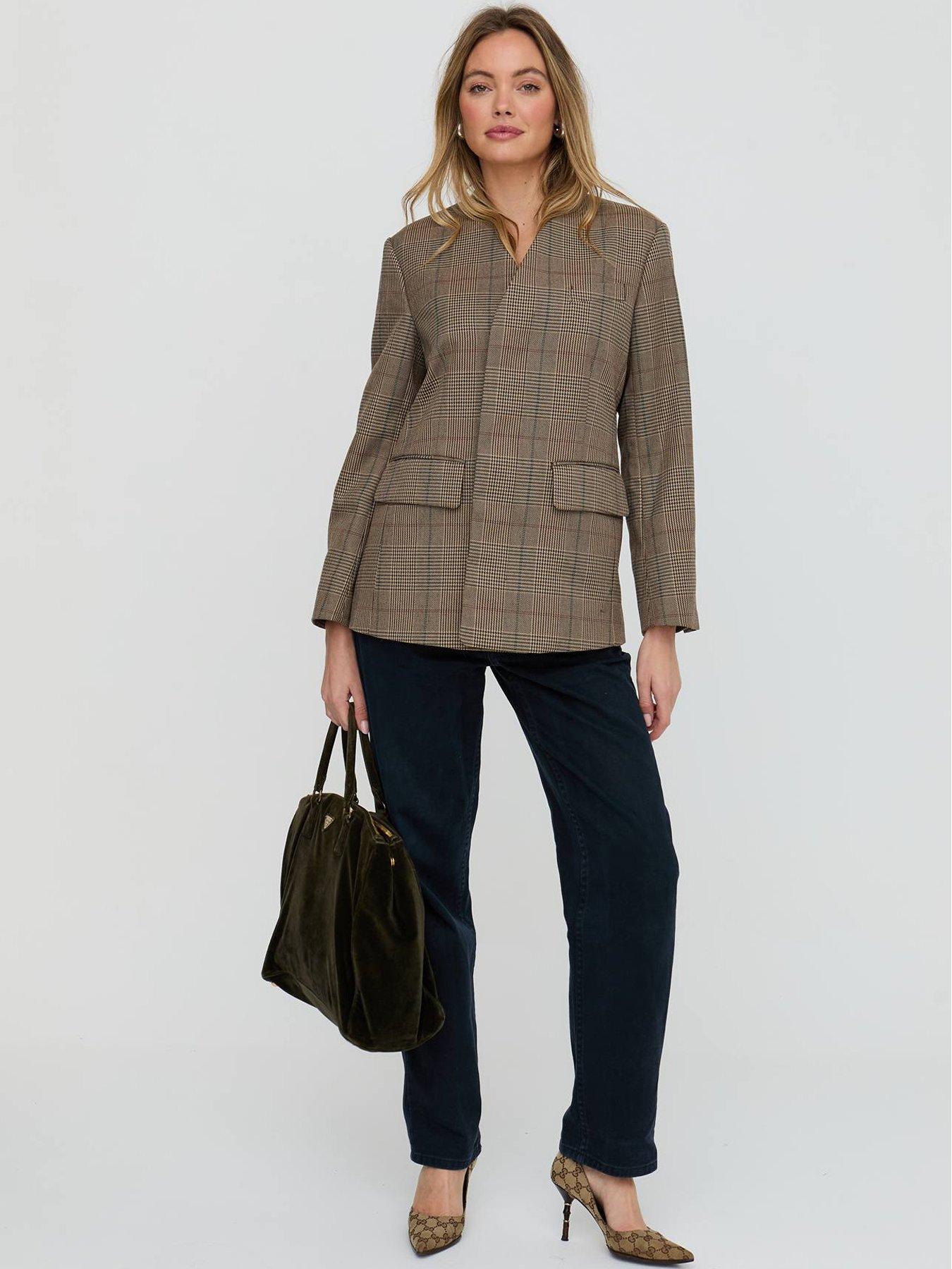 lily-lionel-leah-collarless-check-print-jacket-in-brown