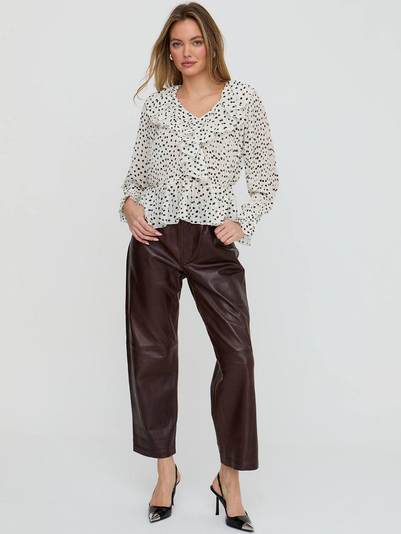 Lily & Lionel River All Over Pleats Polka Dot Print Blouse In - White