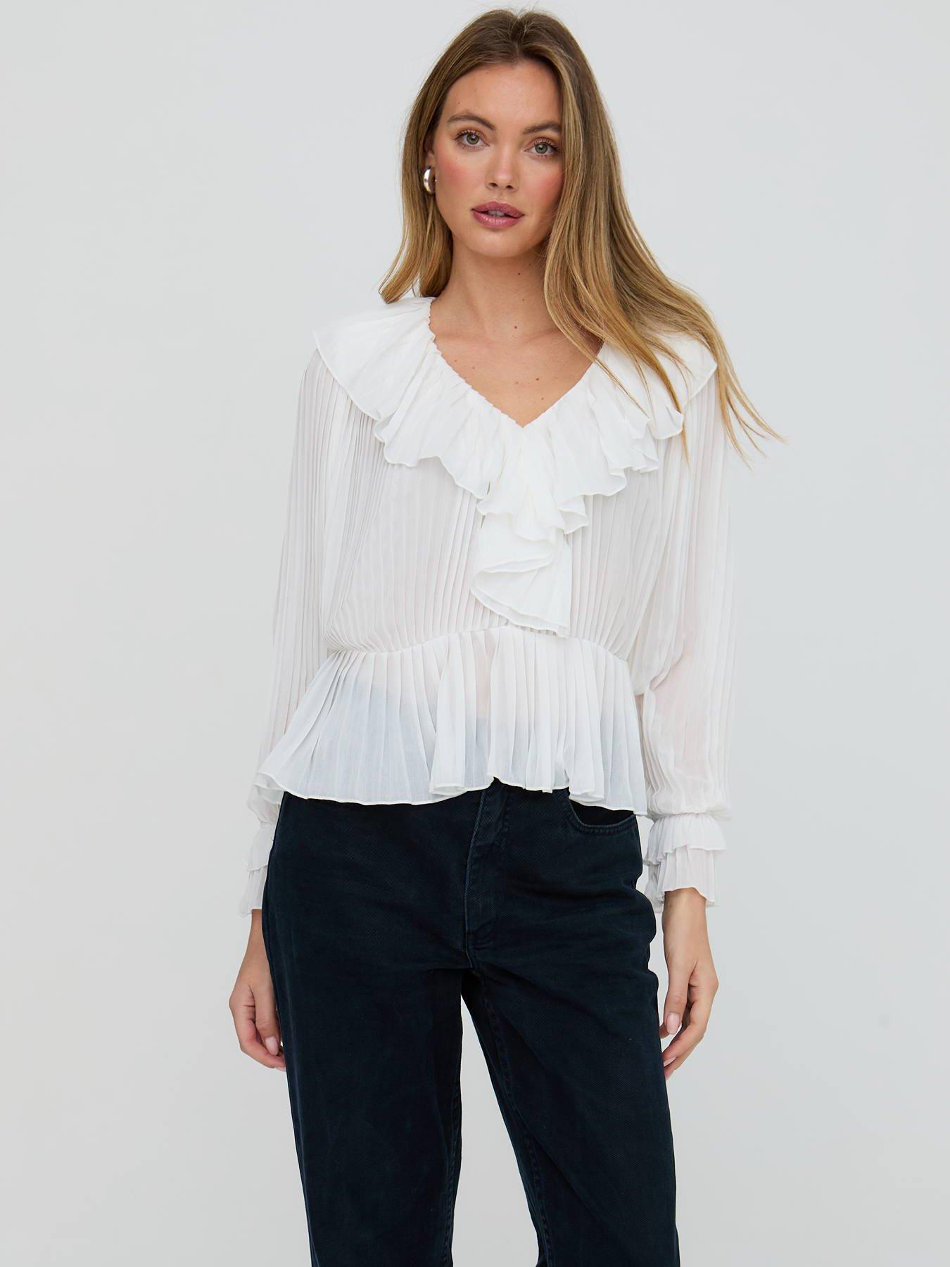 Image 4 of 5 of Lily & Lionel River All Over Pleats Blouse In - White