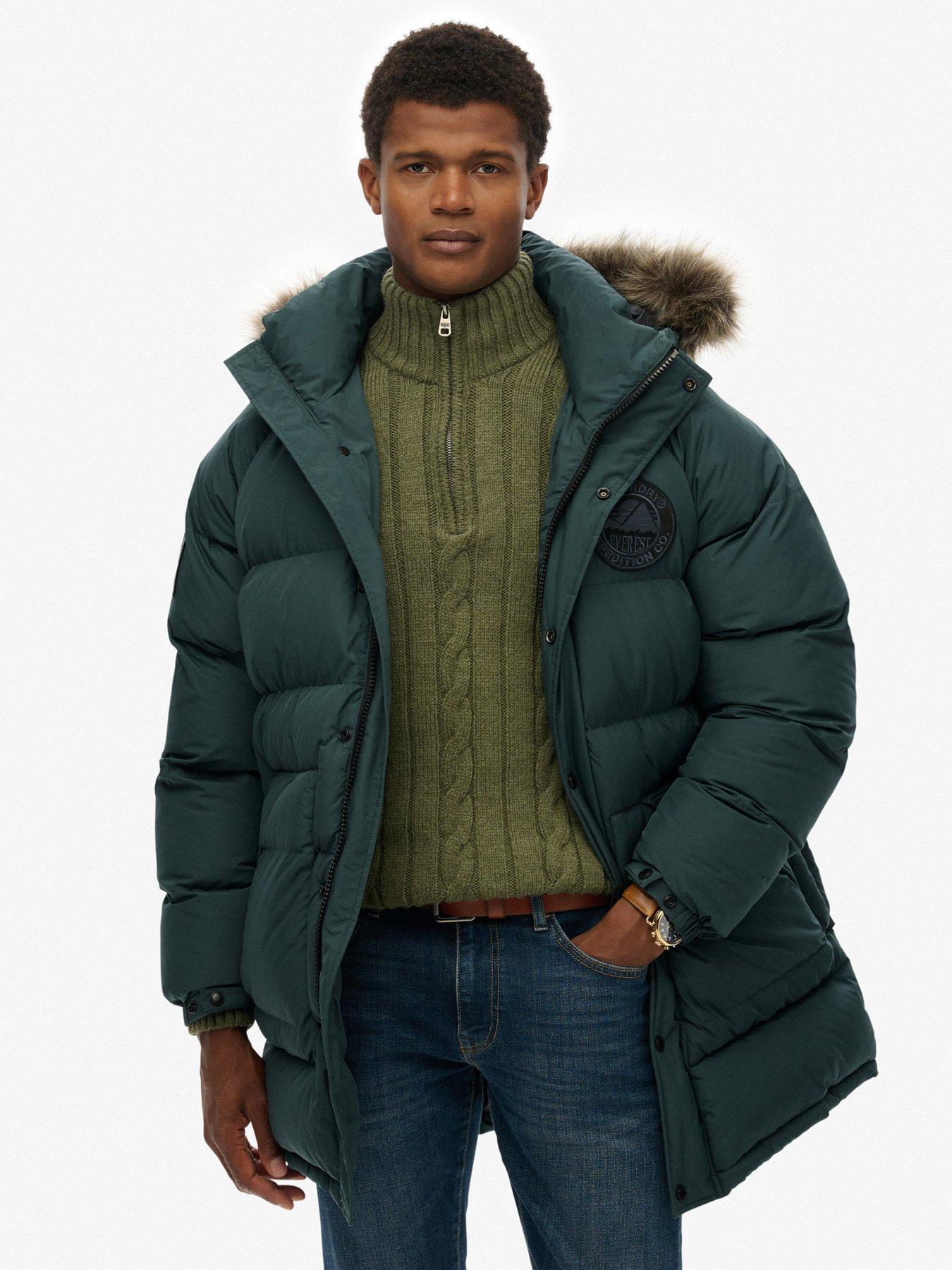 Image 1 of 7 of Superdry Everest Longline Baffle Coat - Dark Green