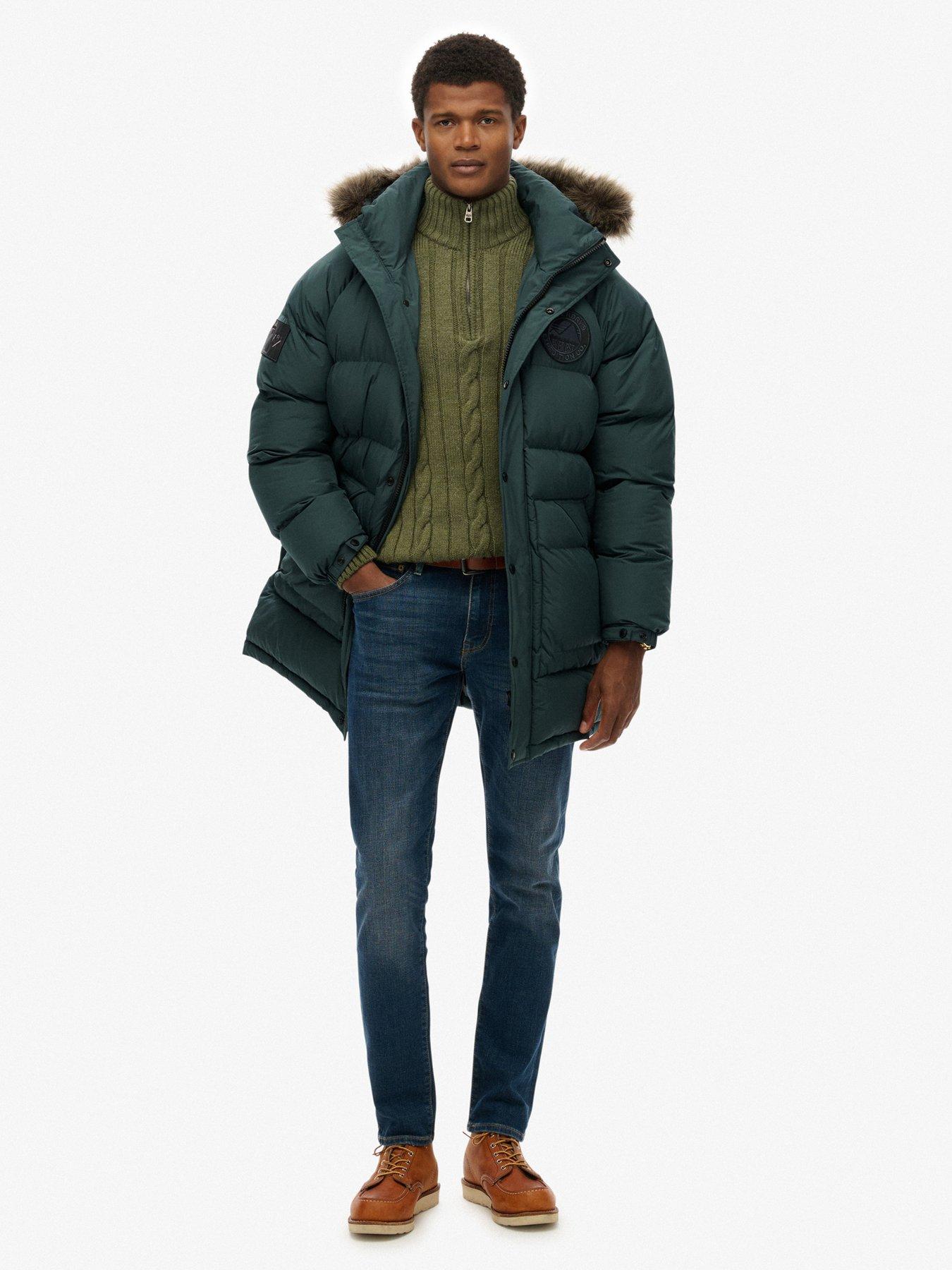  image of superdry-everest-longline-baffle-coat-dark-green