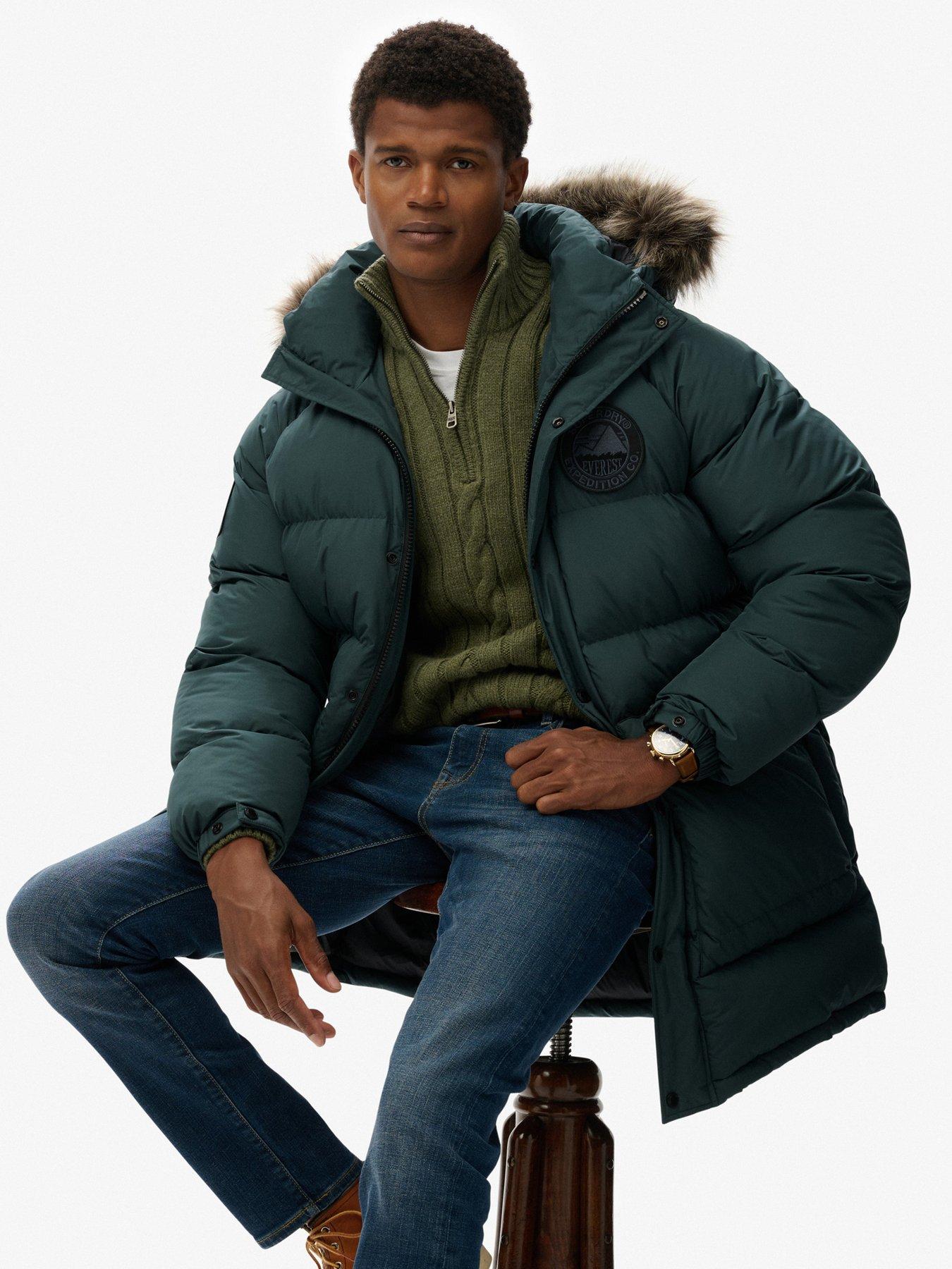  image of superdry-everest-longline-baffle-coat-dark-green