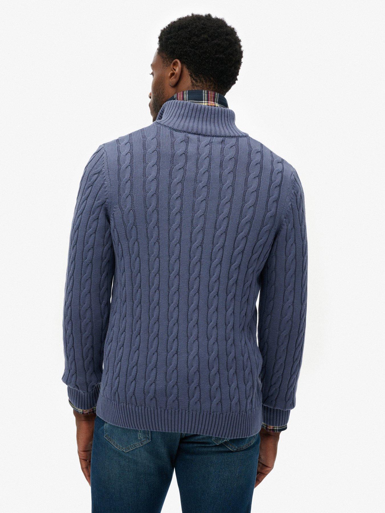  image of superdry-cotton-classic-cable-knitted-quarter-zip-blue