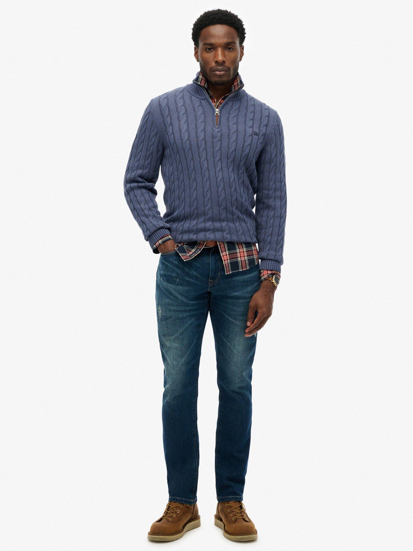 Image 3 of 5 of Superdry Cotton Classic Cable Knitted Quarter Zip - Blue
