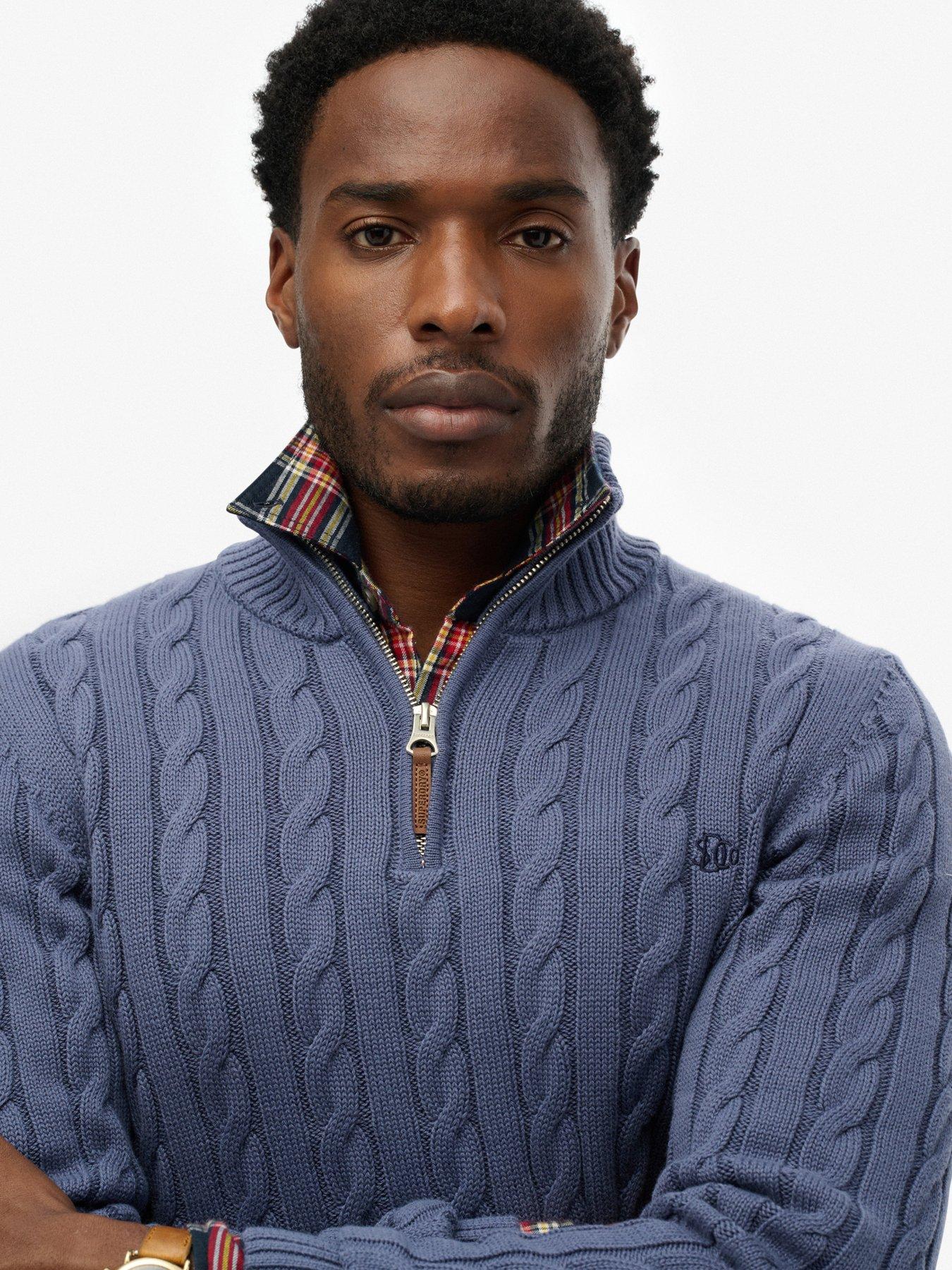 image of superdry-cotton-classic-cable-knitted-quarter-zip-blue