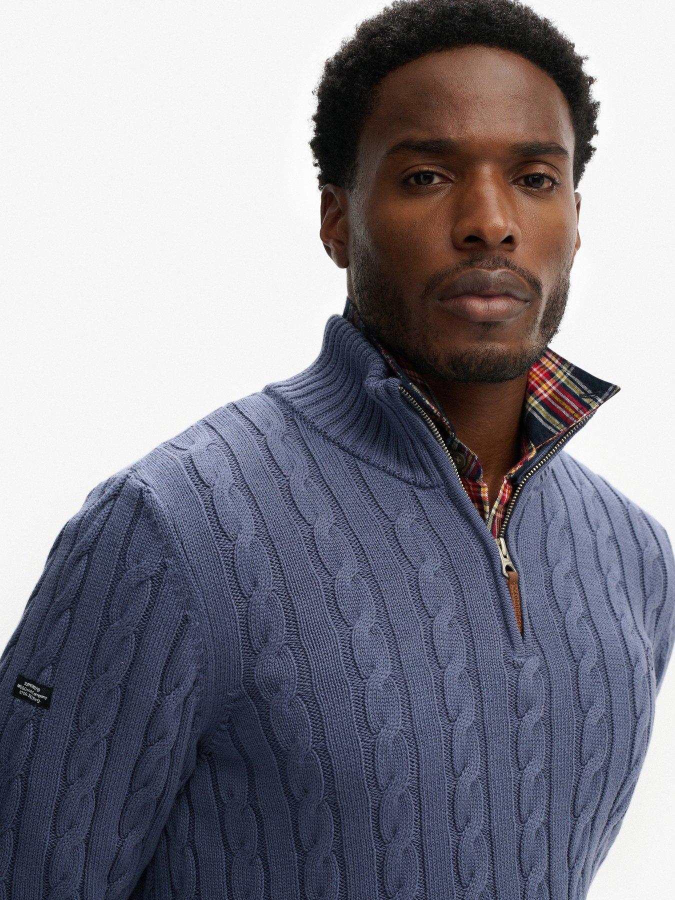  image of superdry-cotton-classic-cable-knitted-quarter-zip-blue