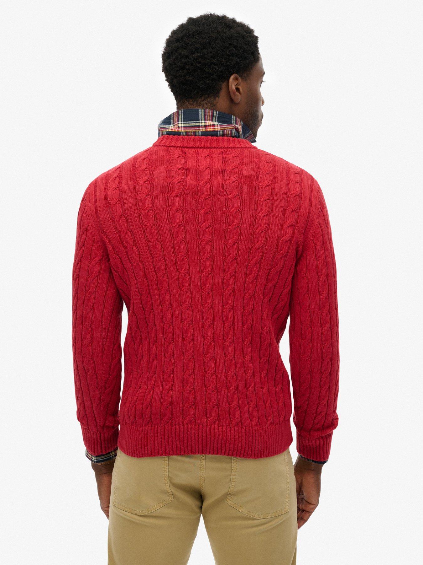  image of superdry-cotton-cable-knitted-jumper-red