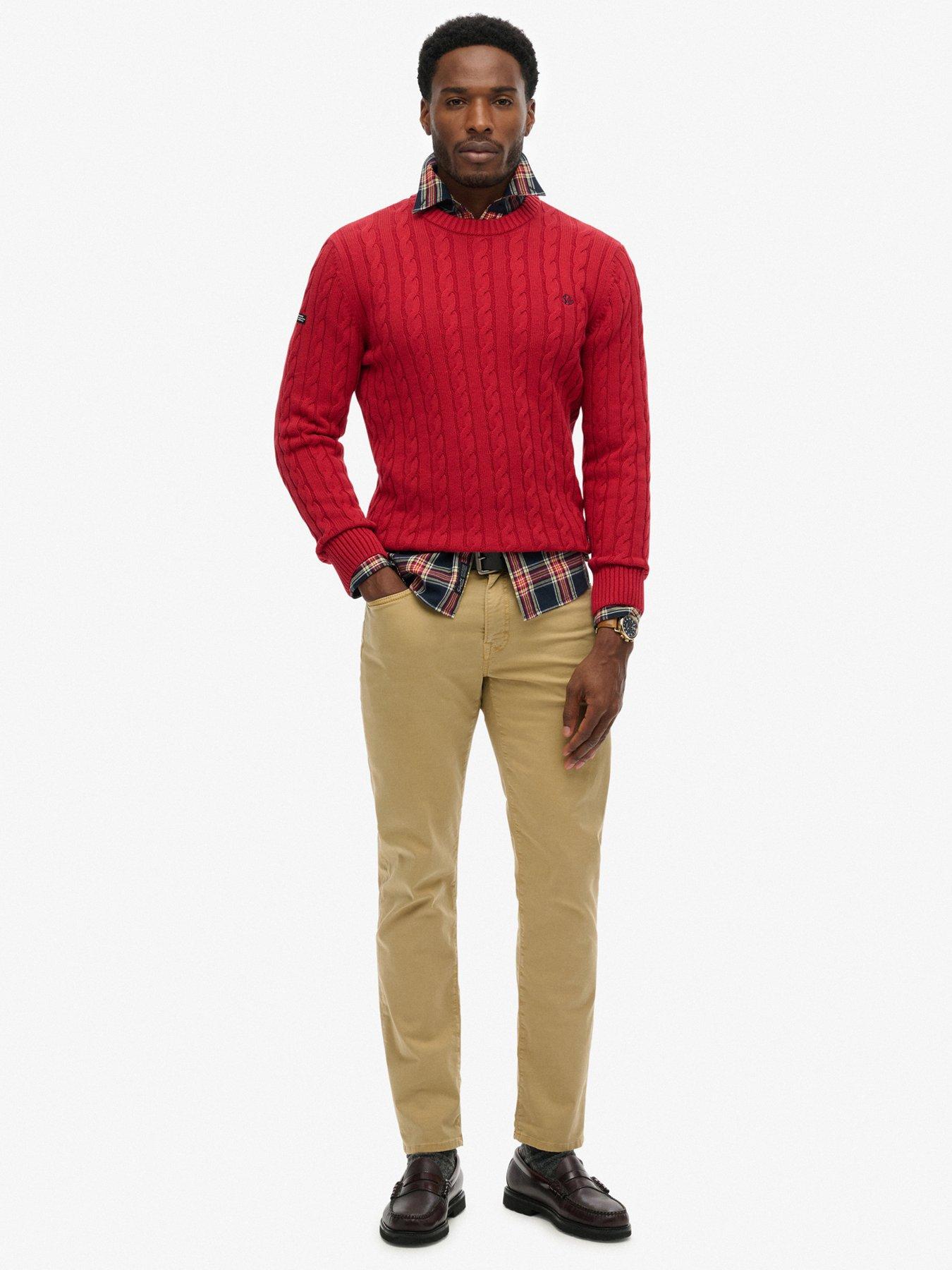  image of superdry-cotton-cable-knitted-jumper-red