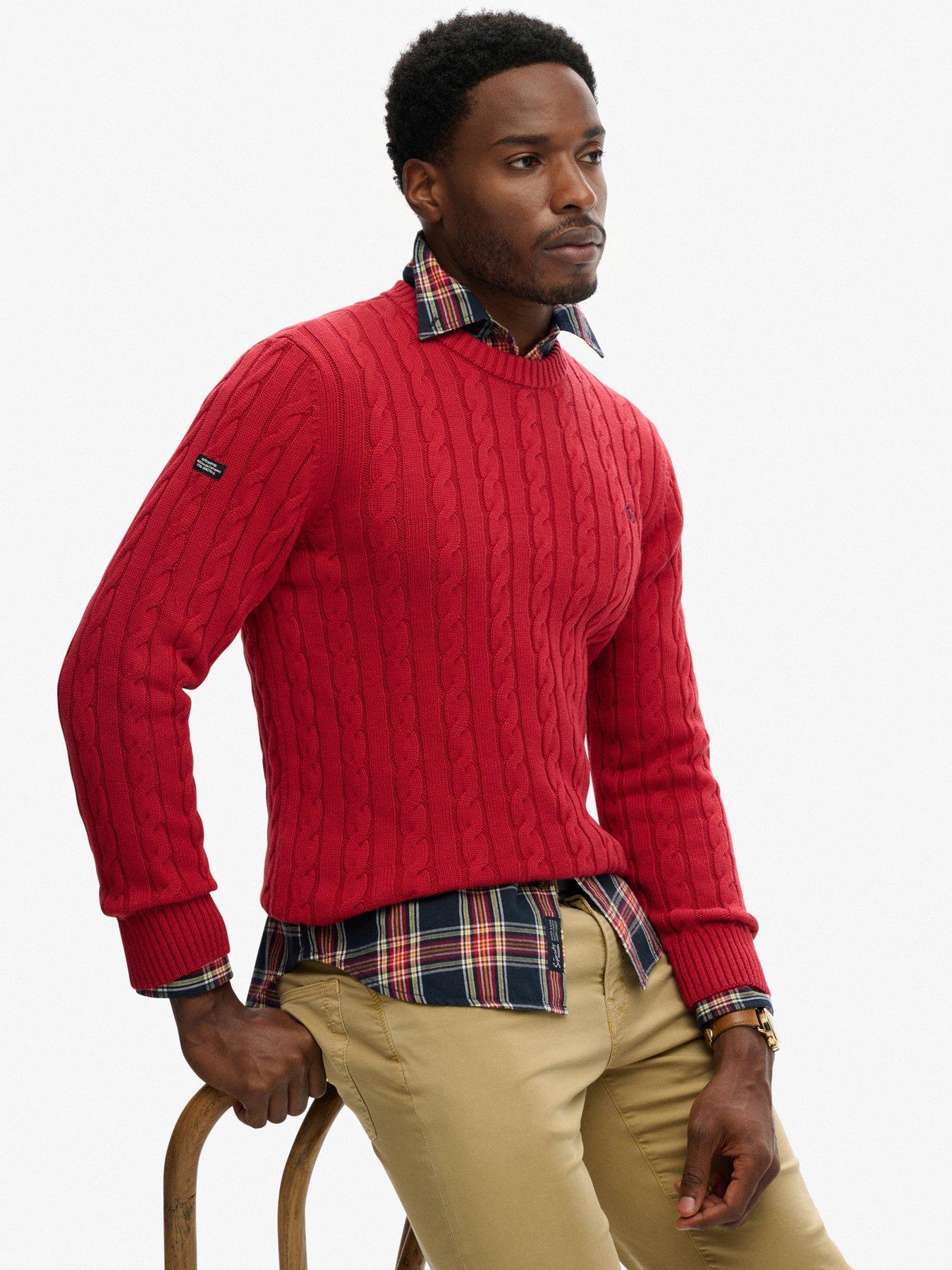  image of superdry-cotton-cable-knitted-jumper-red