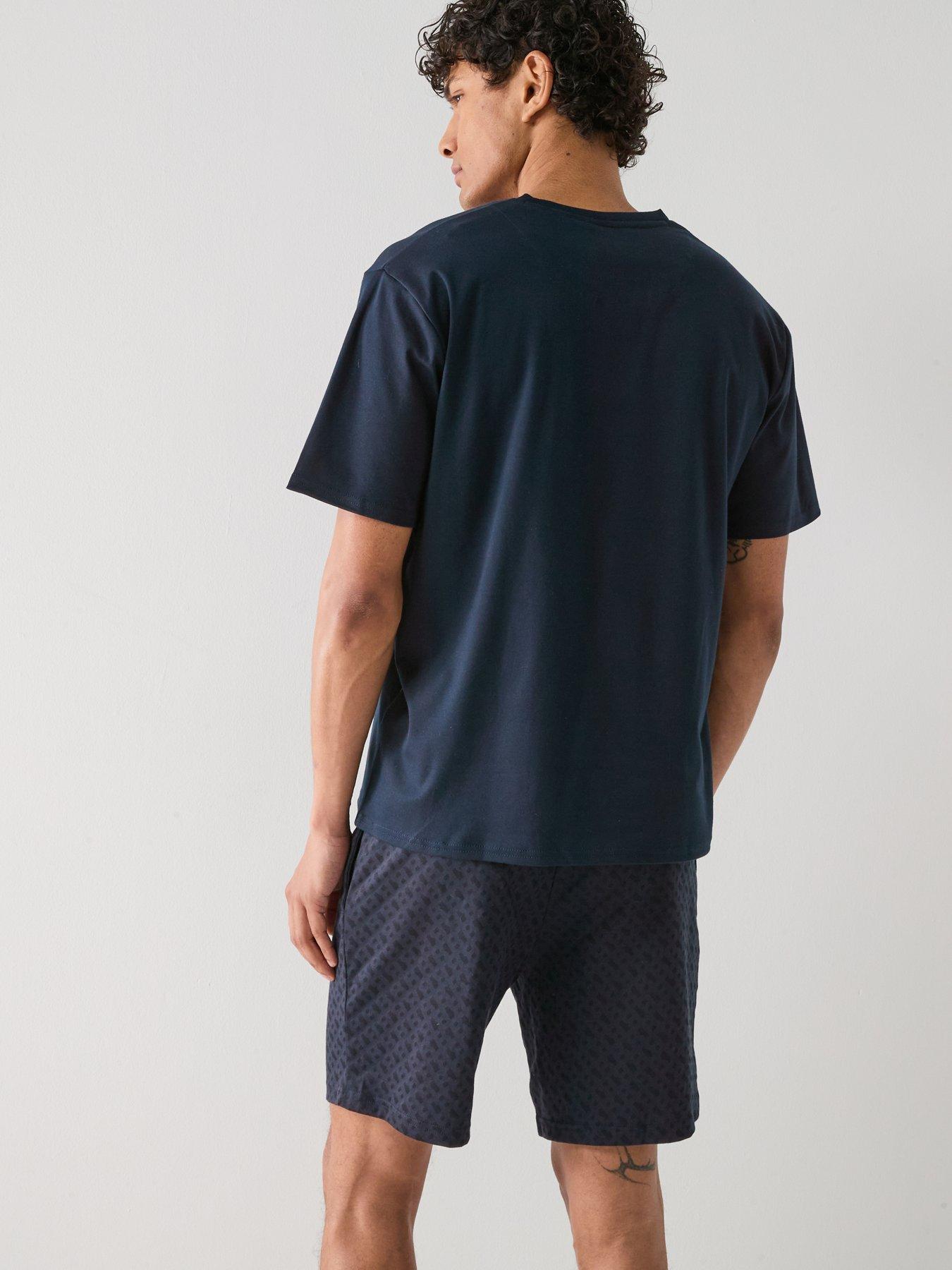 stillFront image of boss-relax-monogram-shorts-pyjama-set-navy