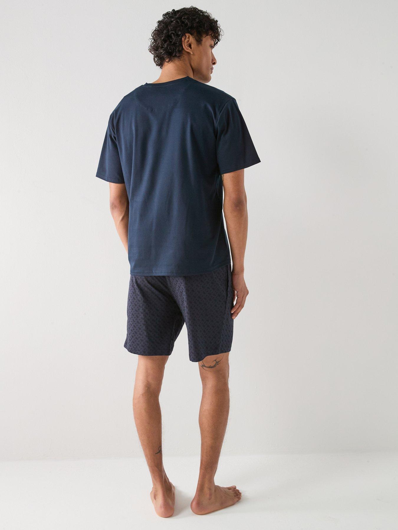  image of boss-relax-monogram-shorts-pyjama-set-navy