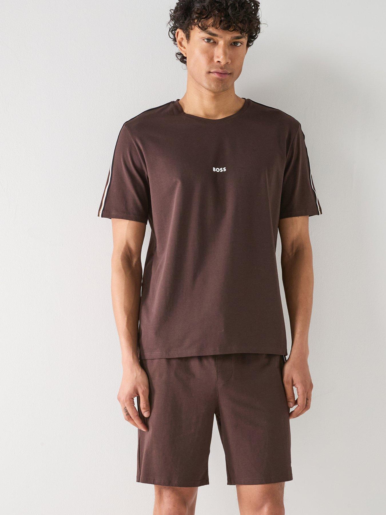 BOSS Unique Global Stripe Taped Loungewear T-Shirt - Brown