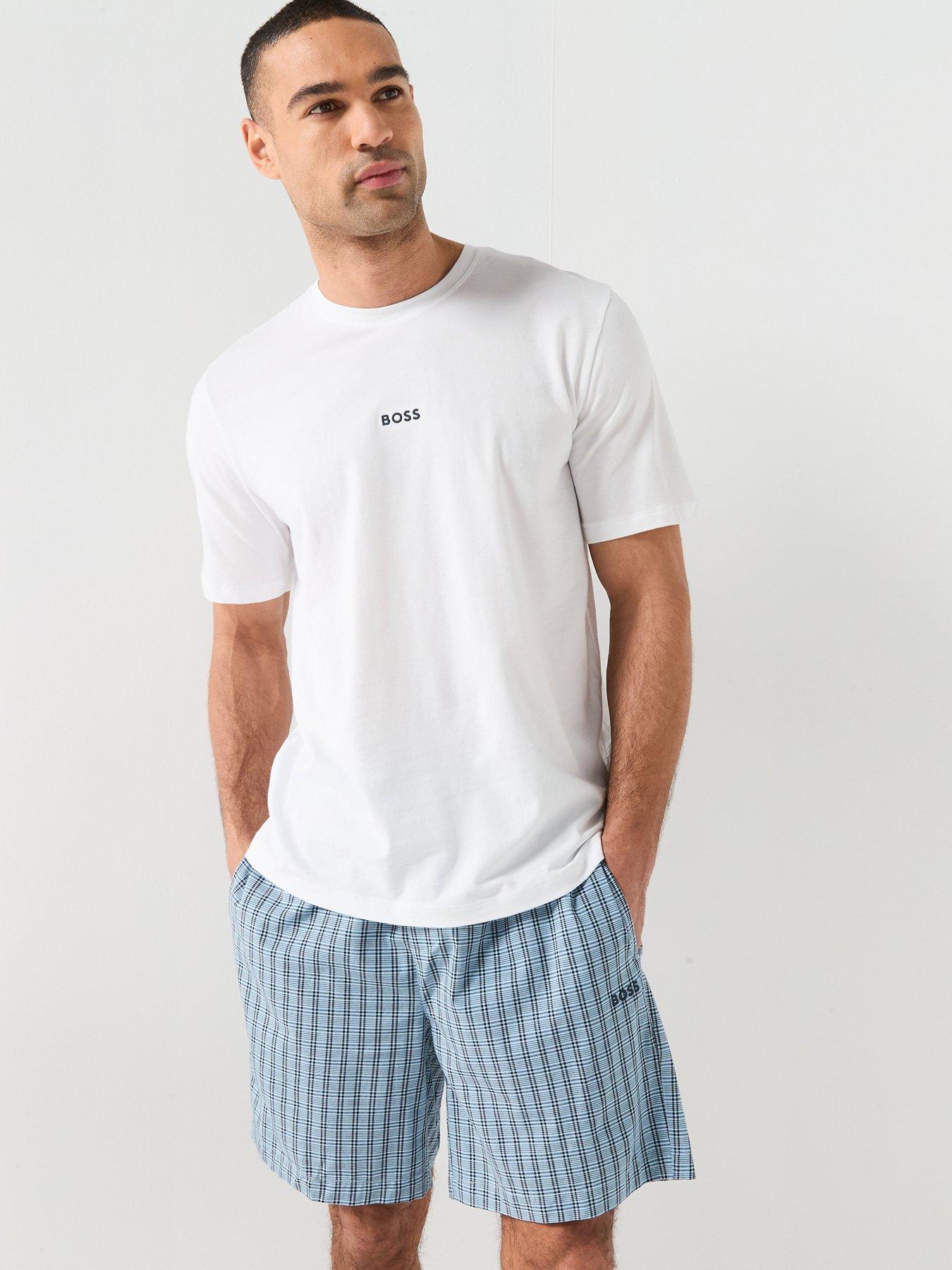 Image 3 of 6 of BOSS Chris Pattern Woven Short Pyjama Set - White