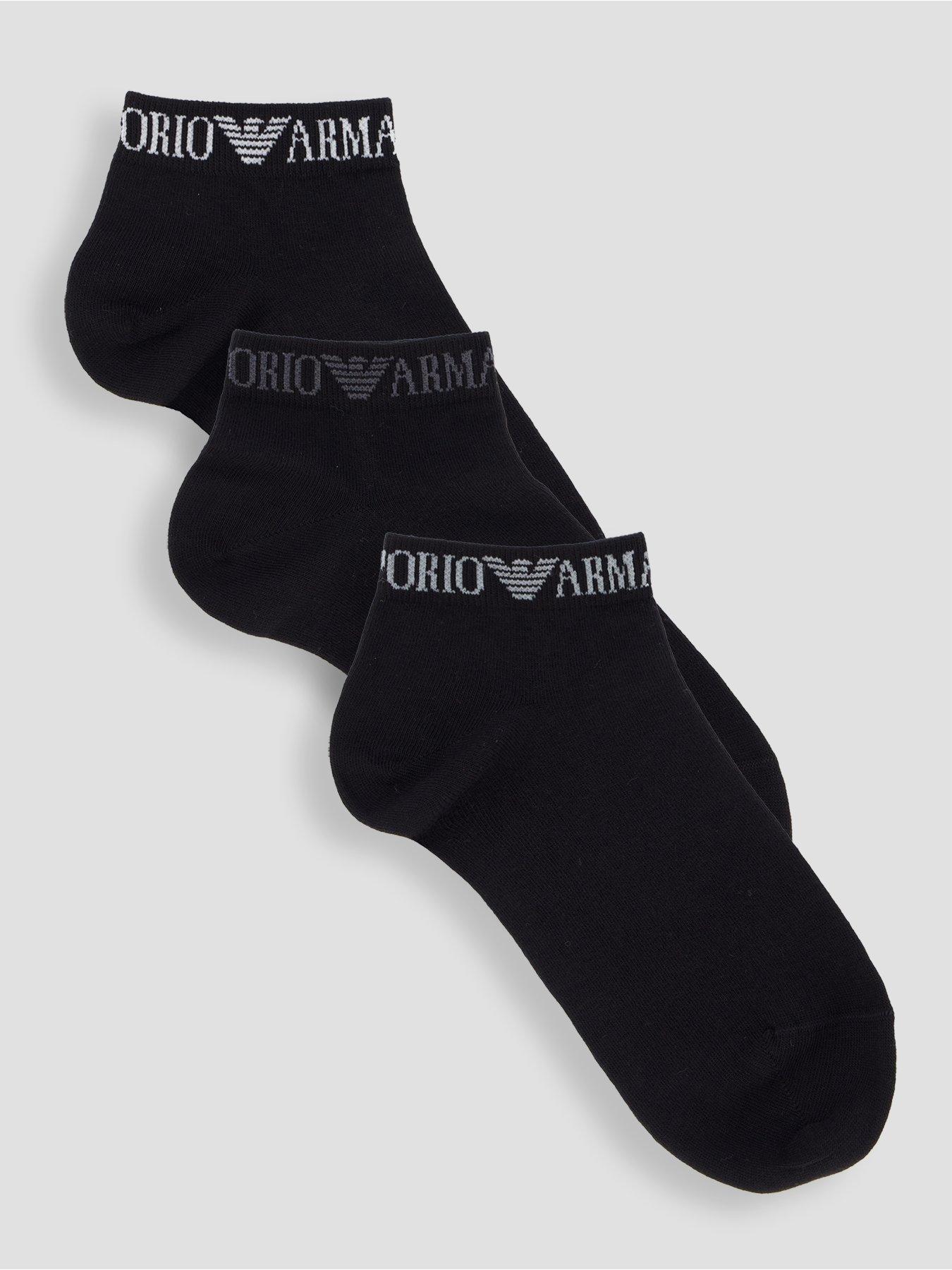 Emporio Armani Bodywear 3 Pack Extended Logo Trainer Liner Socks - Black