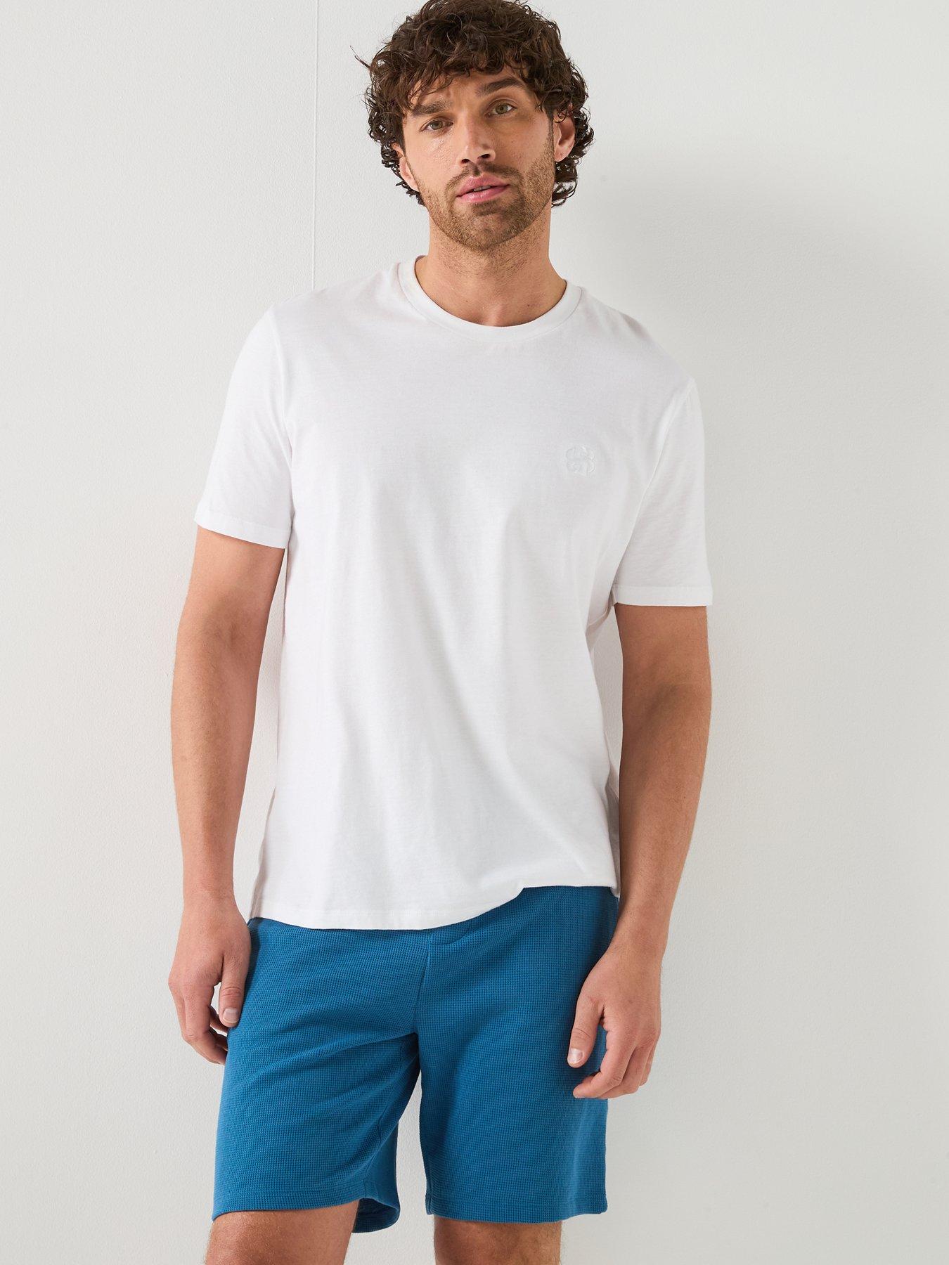 Image 6 of 6 of BOSS Waffle Loungewear Shorts - Blue