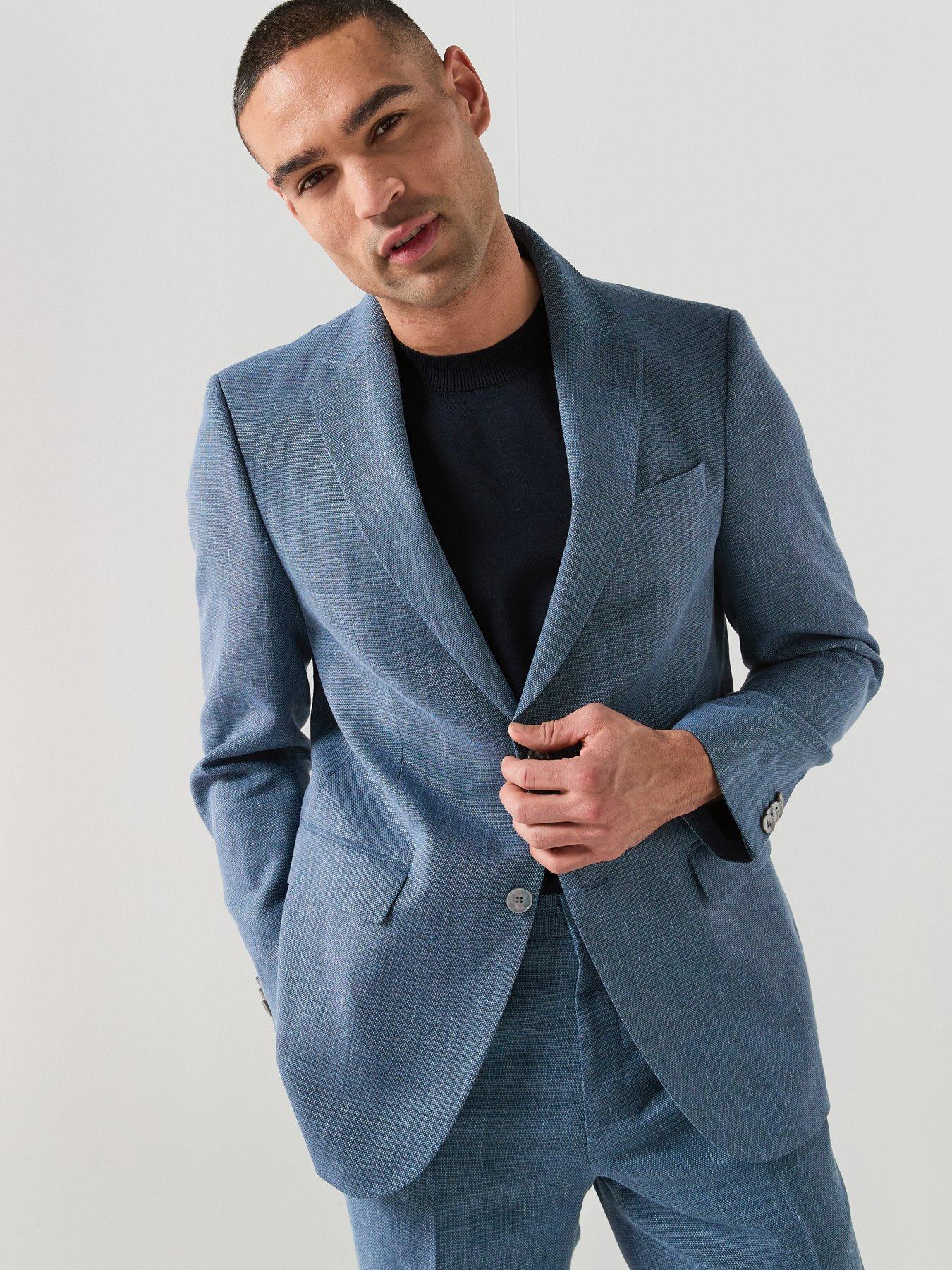Image 1 of 6 of BOSS H-Jasper Regular Fit Wool/Linen Mix Suit Jacket - Blue