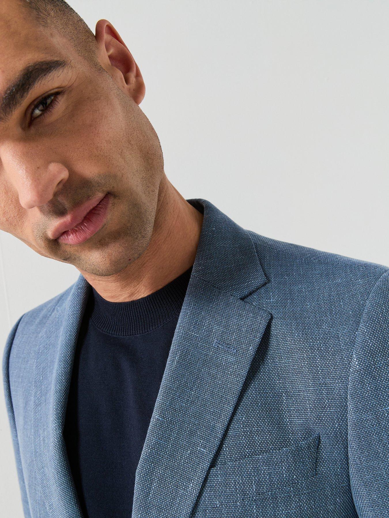 Image 5 of 6 of BOSS H-Jasper Regular Fit Wool/Linen Mix Suit Jacket - Blue