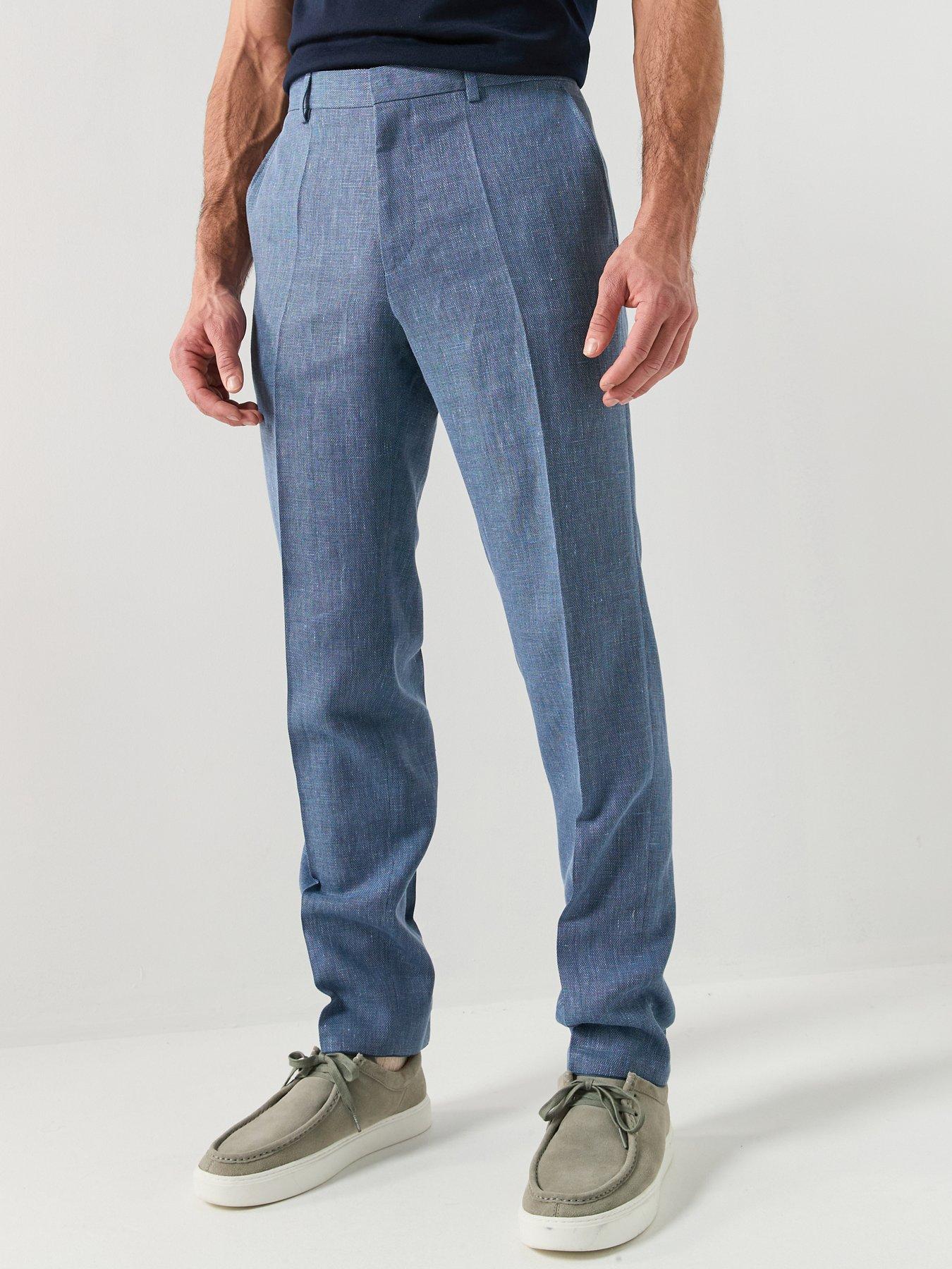 BOSS H-Leon Regular Fit Wool/Linen Mix Suit Trousers - Blue