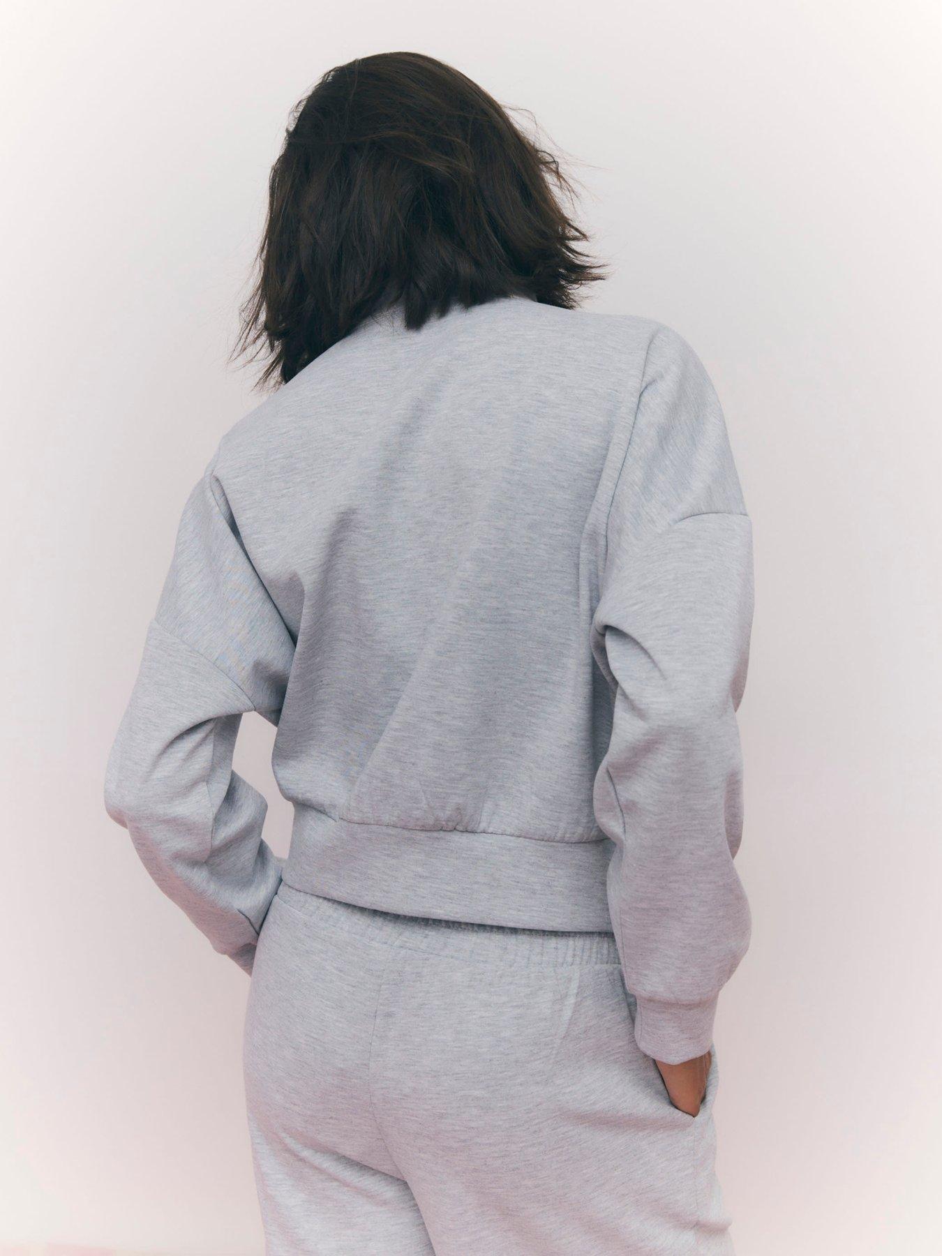 Image 2 of 4 of River Island Long Sleeve Zip Up Interlock Bomber Sweatshirt - Grey