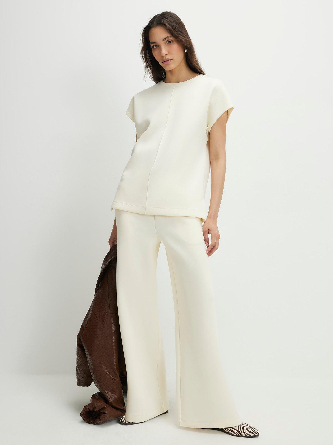 River Island Premium Twill Neo Wideleg Jog - Cream