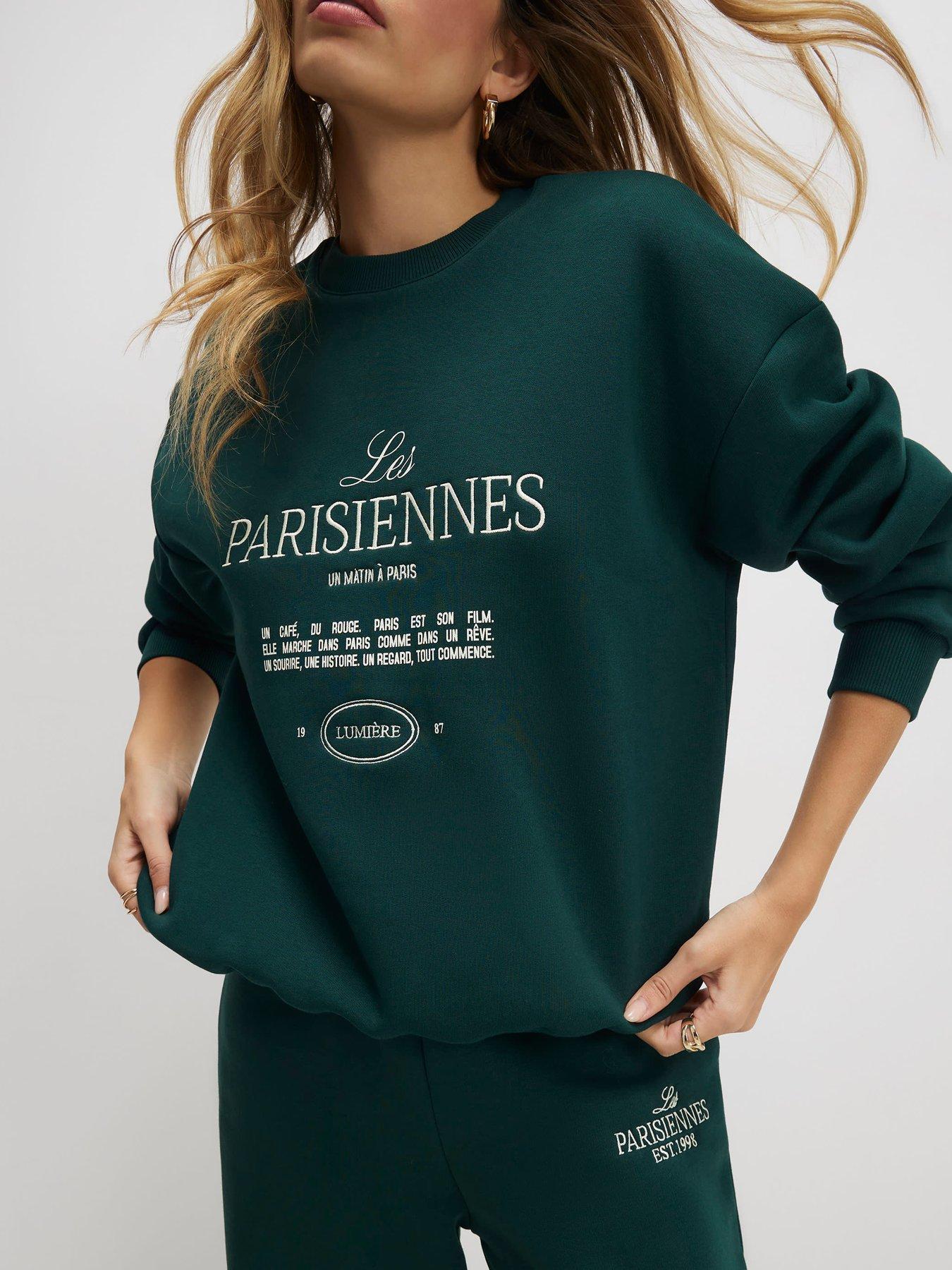 River Island Long Sleeve Les Parisiennes Embroidered Sweatshirt - Green