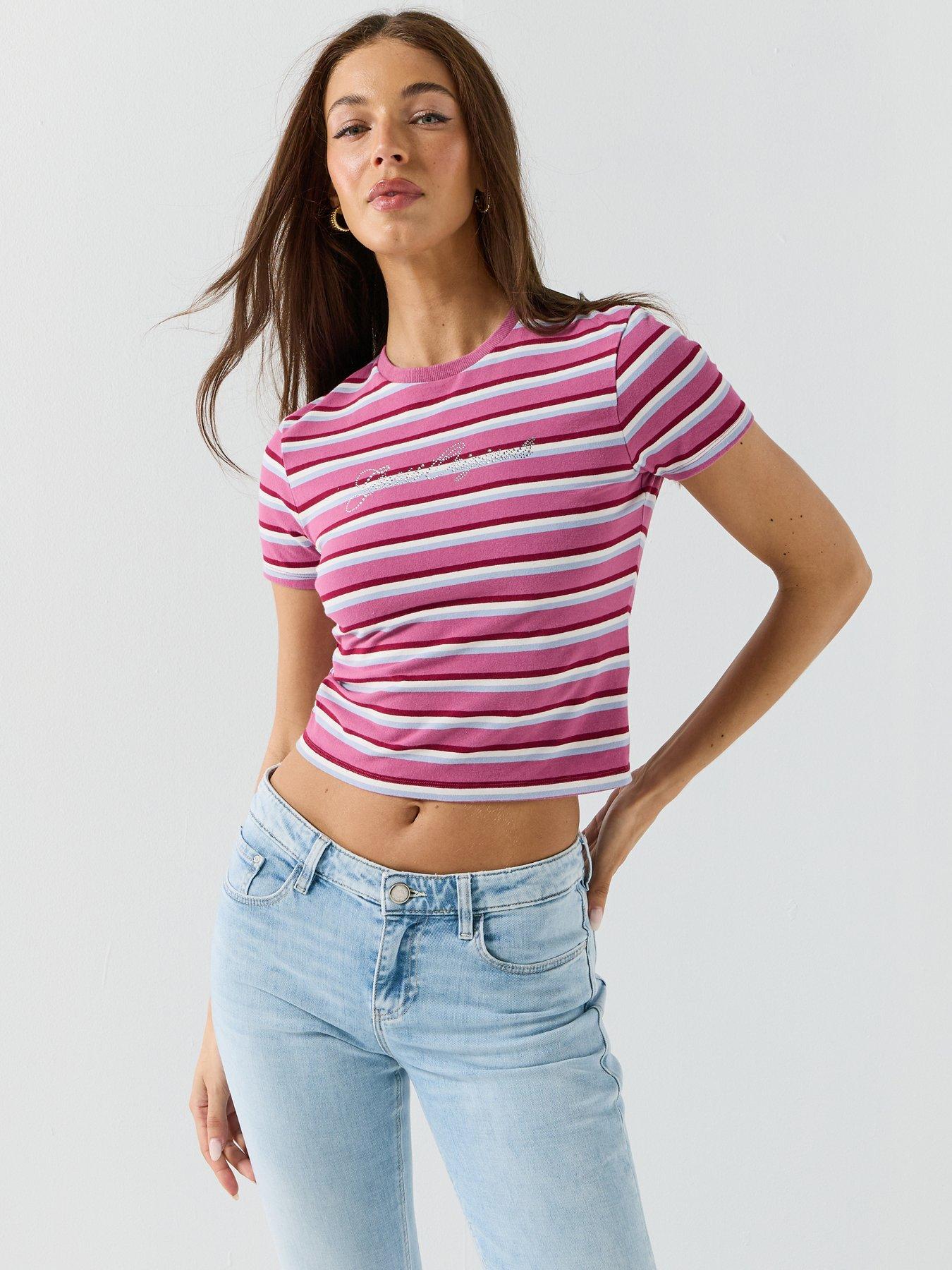 Guess Jeans Vintage Stripe Baby T-Shirt - Purple