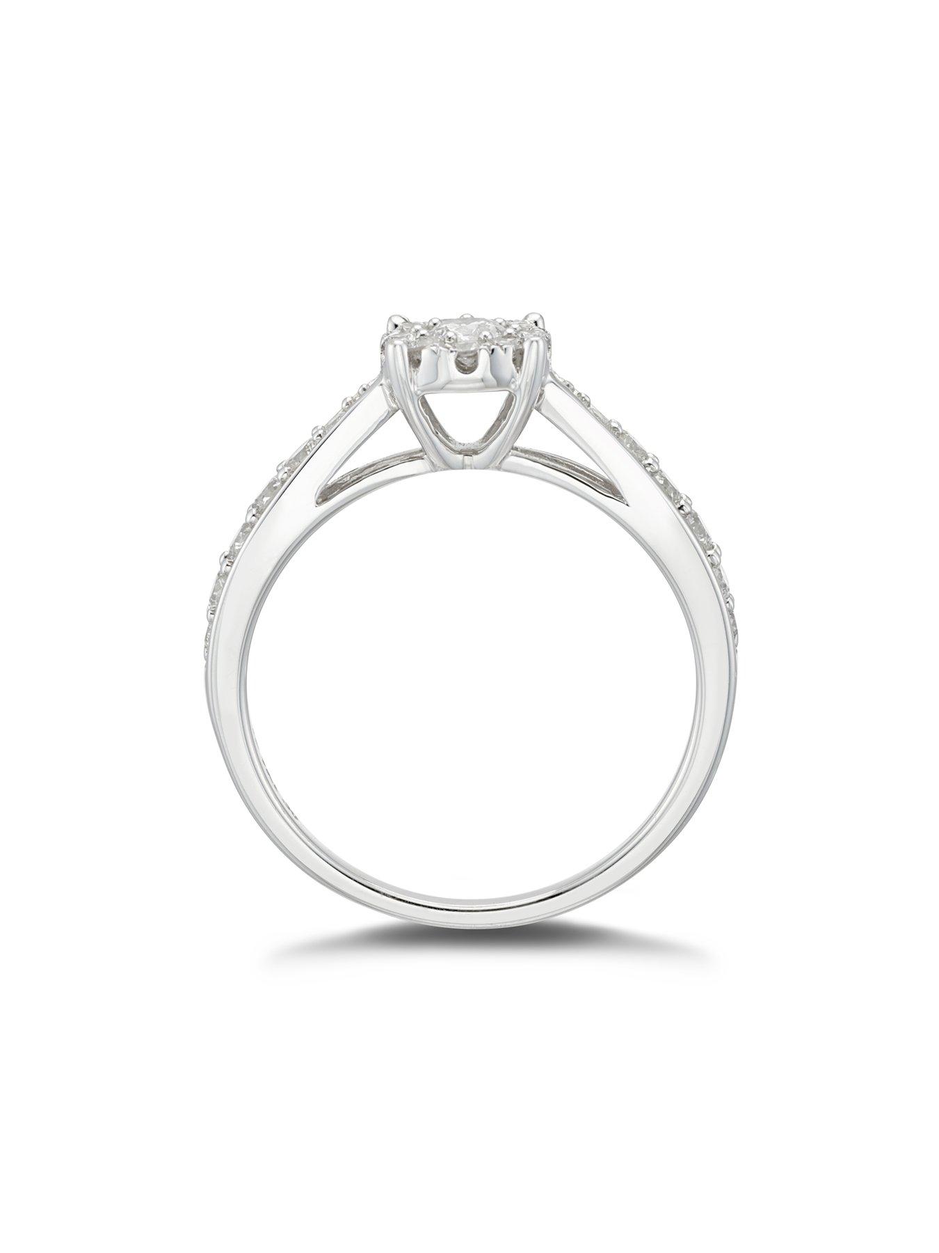 Image 3 of 3 of Ernest Jones Engagement Ring 9Ct Gold Halo Cluster 050Ct Diamond Ring - White