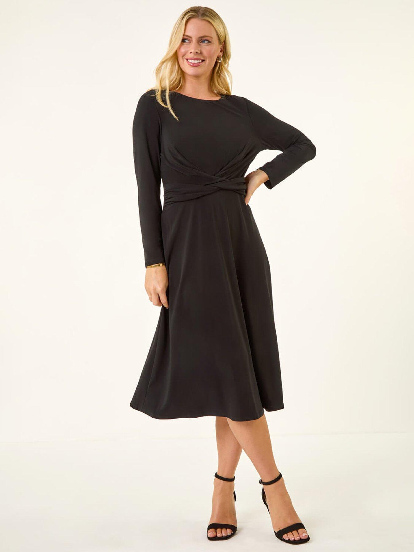  image of roman-petite-twist-front-stretch-dress-black