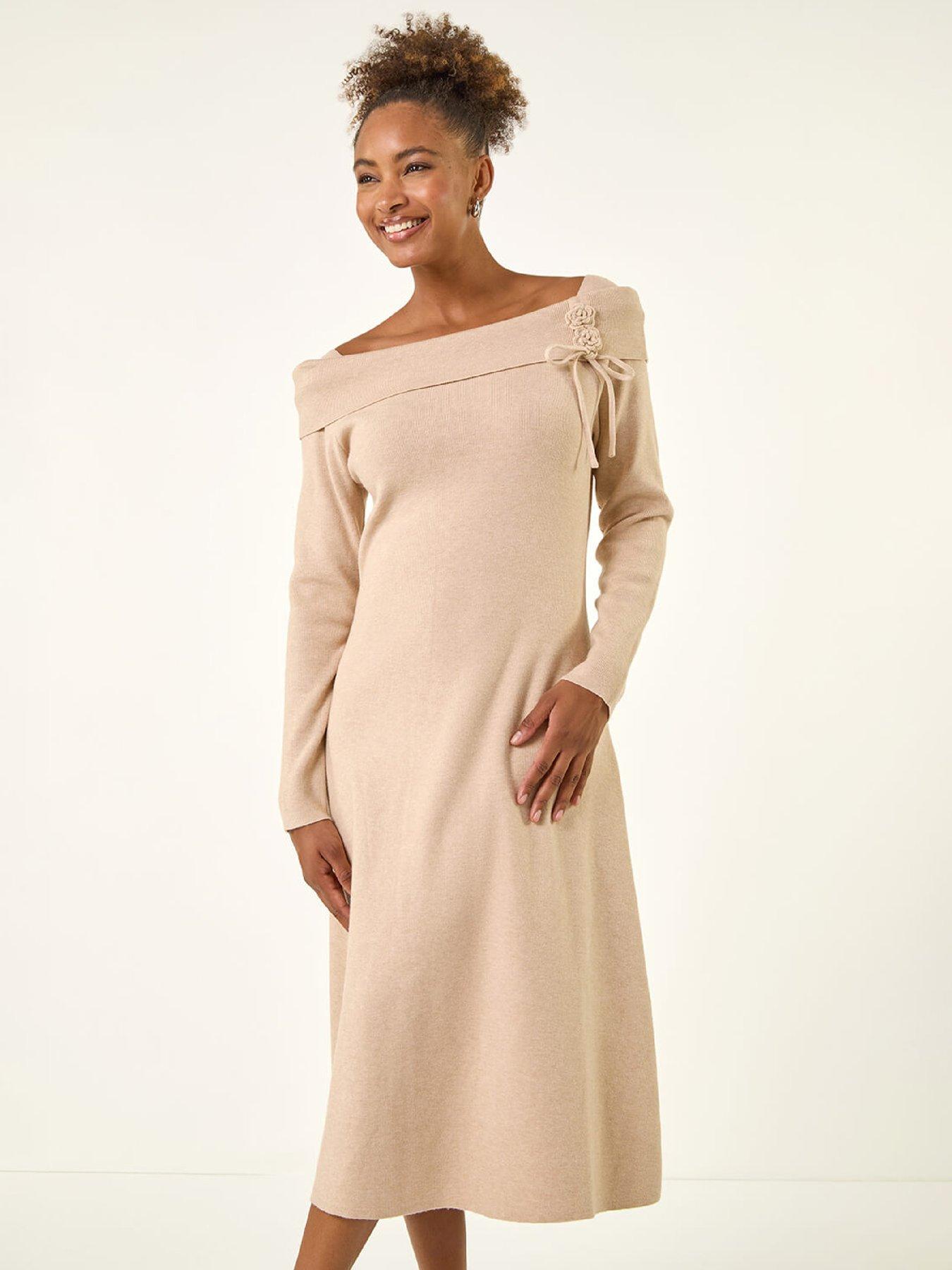  image of roman-floral-bardot-knit-midi-dress