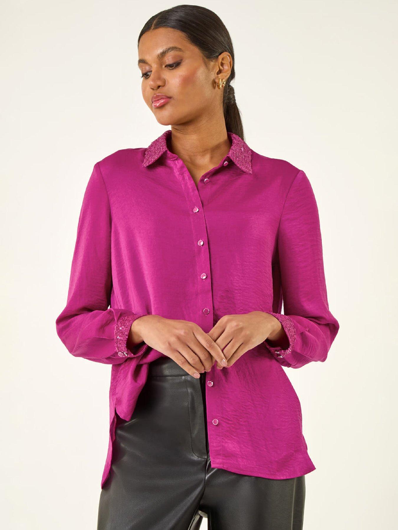 Image 1 of 5 of Roman Sequin Collar And Cuff Shirt - Pink
