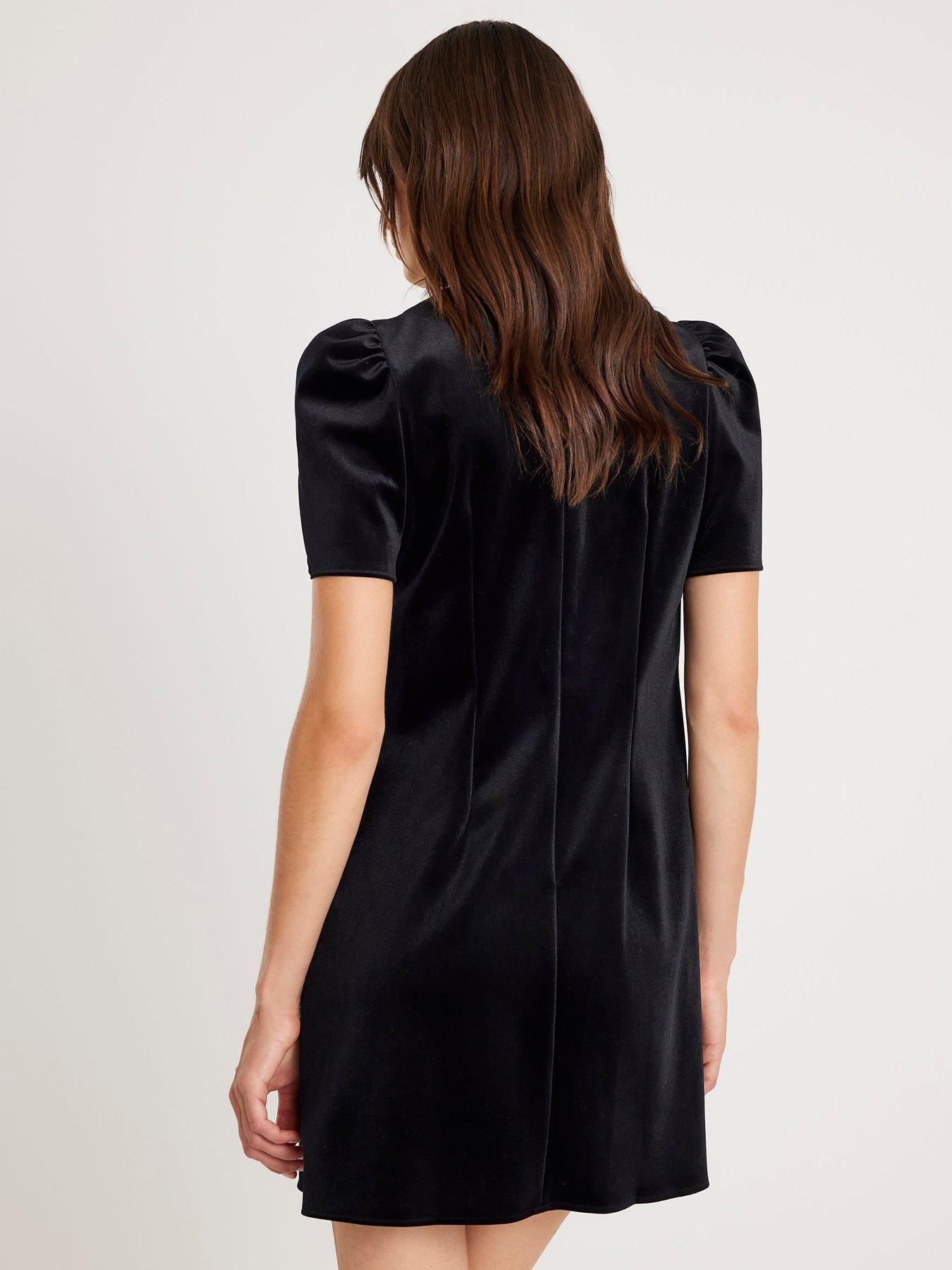  image of river-island-velvet-embellished-dress-black
