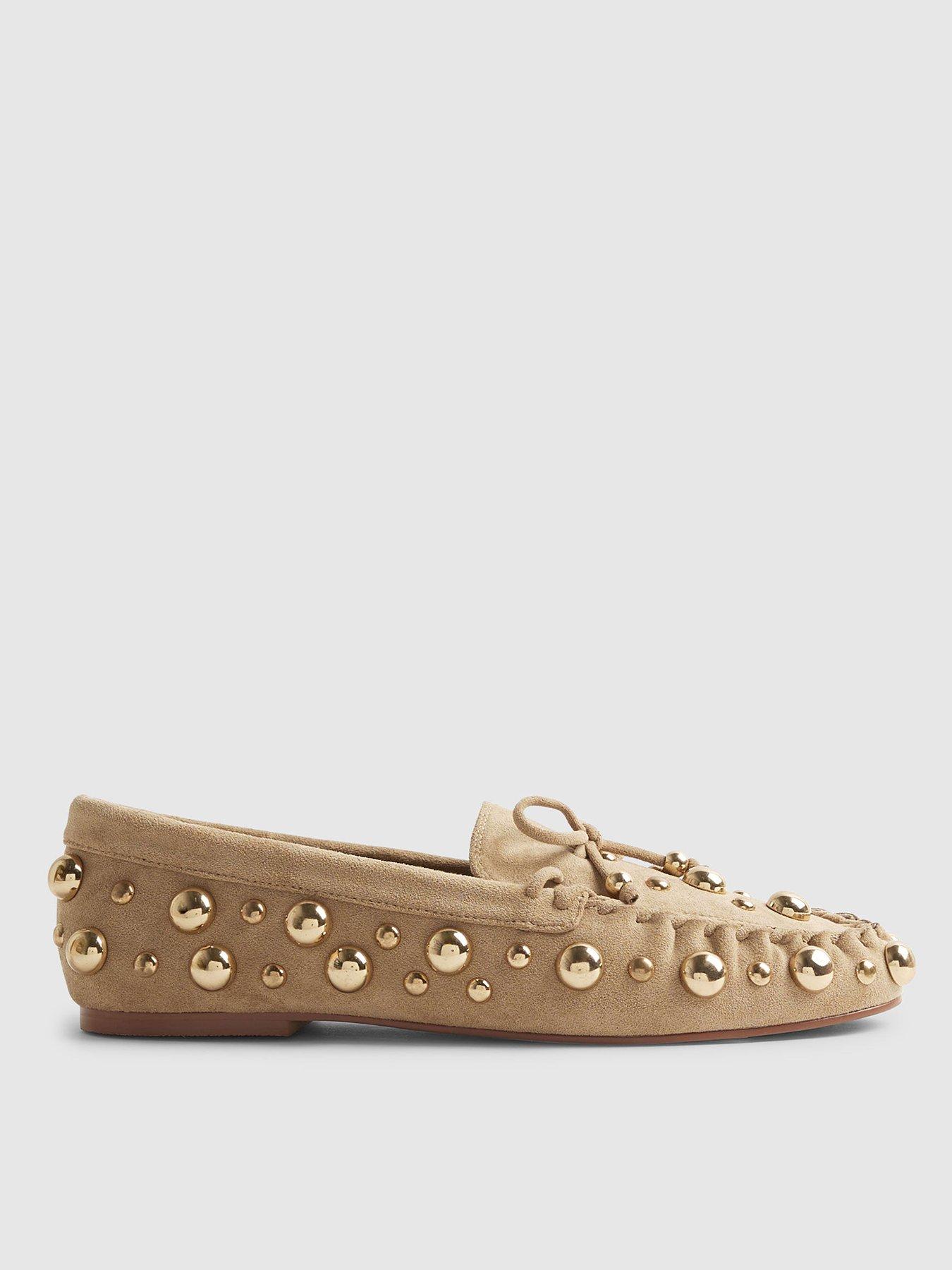 front image of river-island-suede-loafer-with-studs-brown