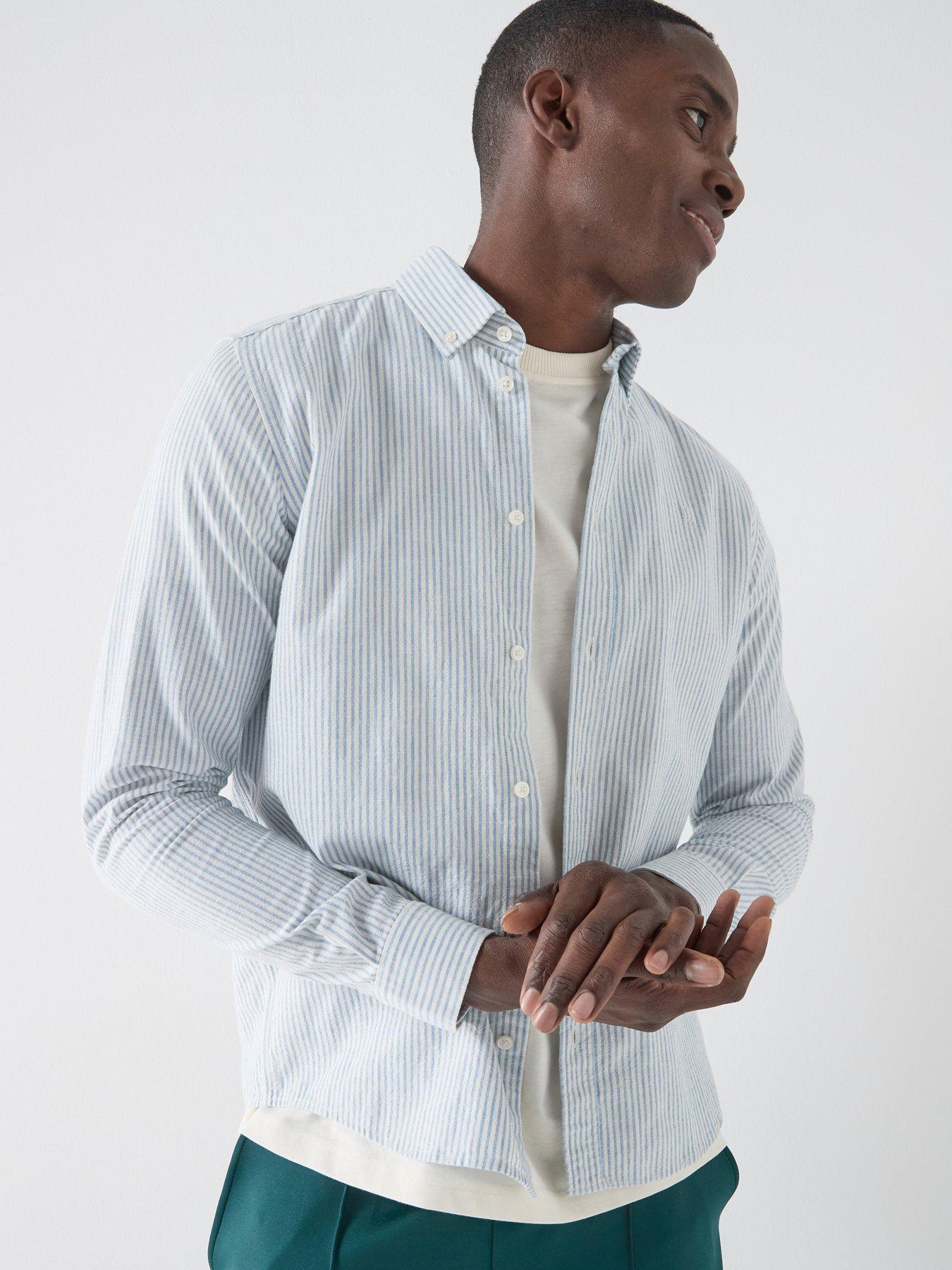 Les Deux Konrad Stripe Cotton Linen Shirt - Light Blue